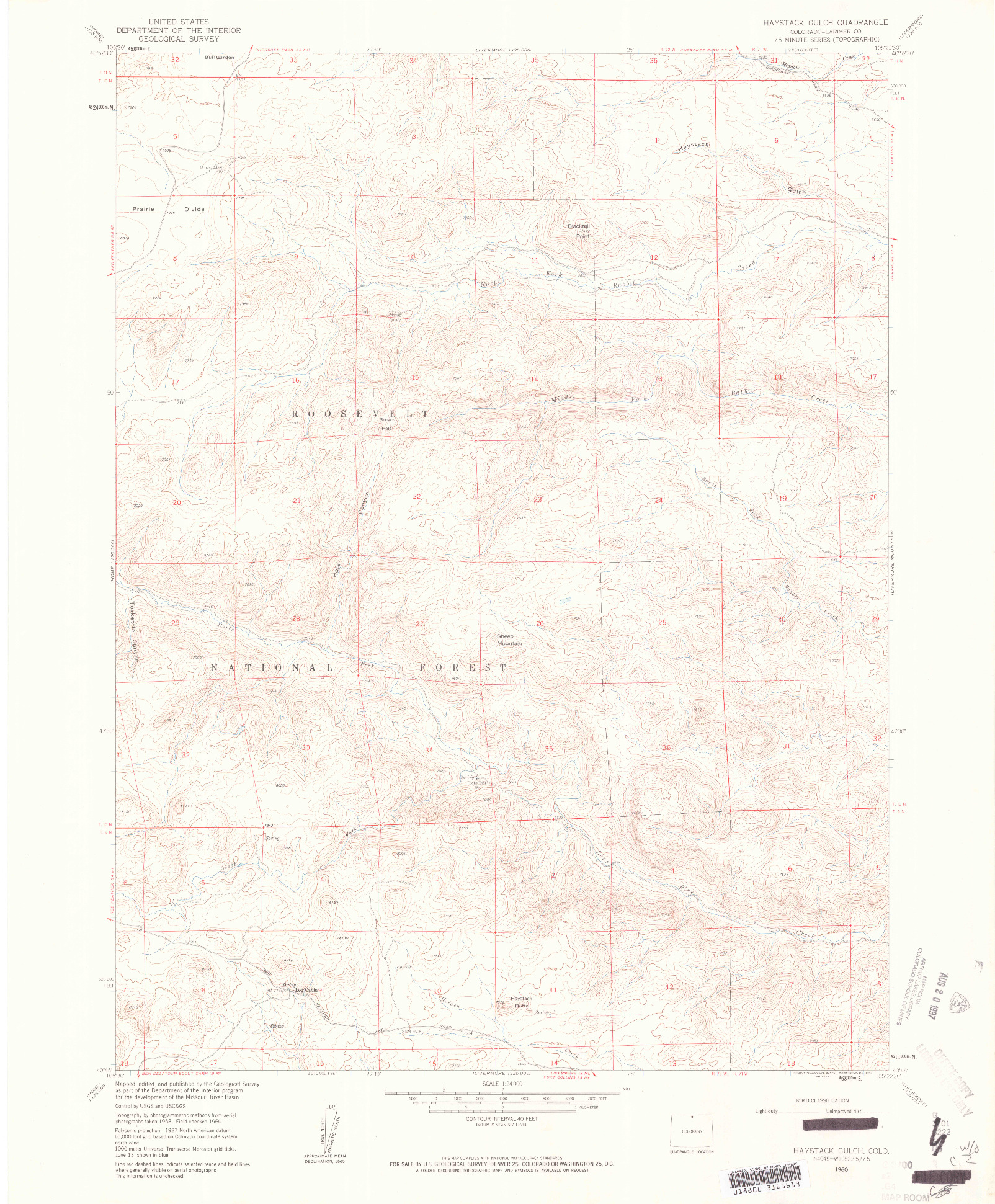 USGS 1:24000-SCALE QUADRANGLE FOR HAYSTACK GULCH, CO 1960