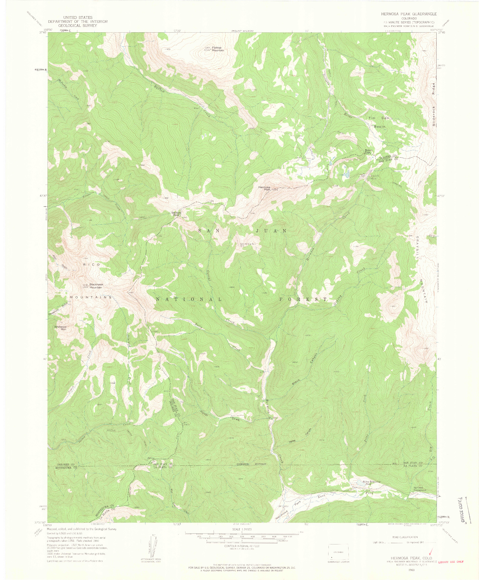 USGS 1:24000-SCALE QUADRANGLE FOR HERMOSA PEAK, CO 1960