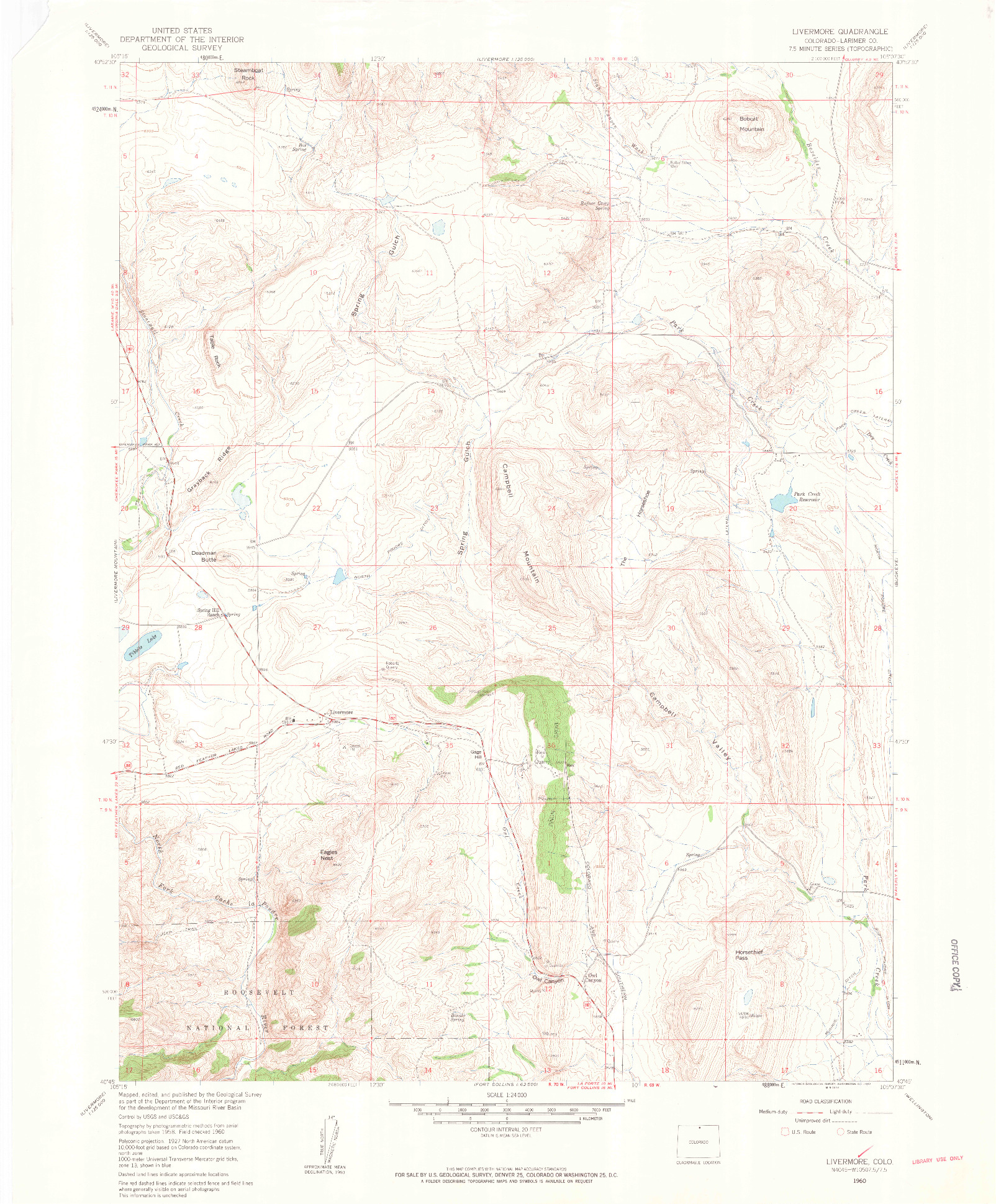 USGS 1:24000-SCALE QUADRANGLE FOR LIVERMORE, CO 1960