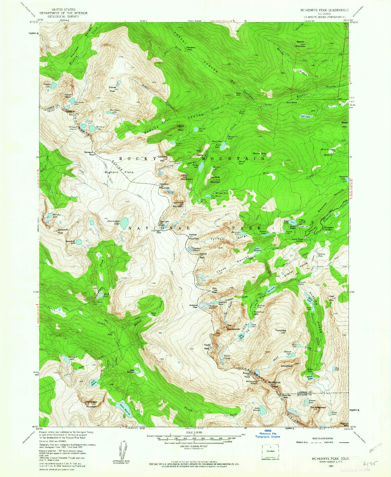 USGS 1:24000-SCALE QUADRANGLE FOR MC HENRYS PEAK, CO 1957