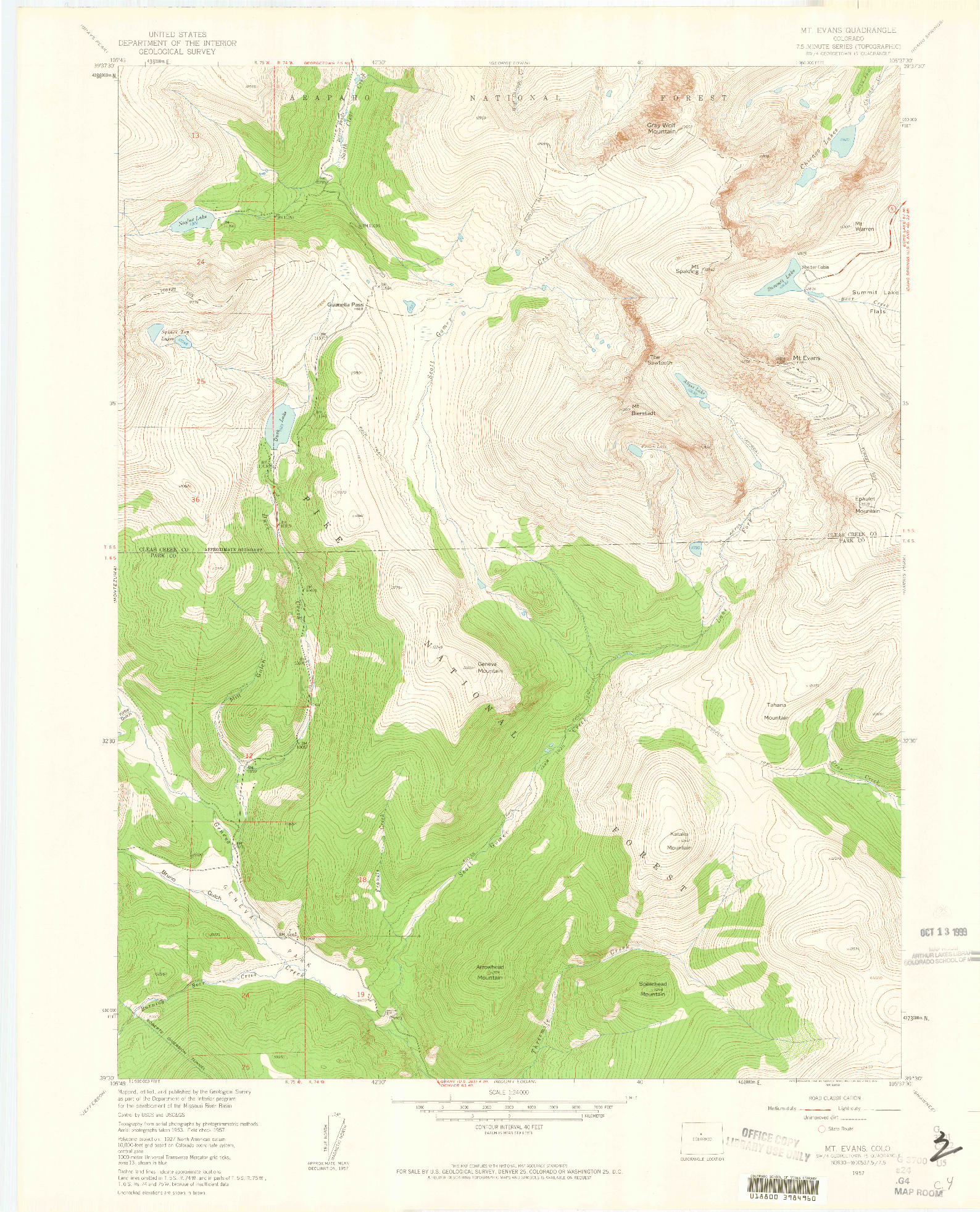 USGS 1:24000-SCALE QUADRANGLE FOR MOUNT EVANS, CO 1957