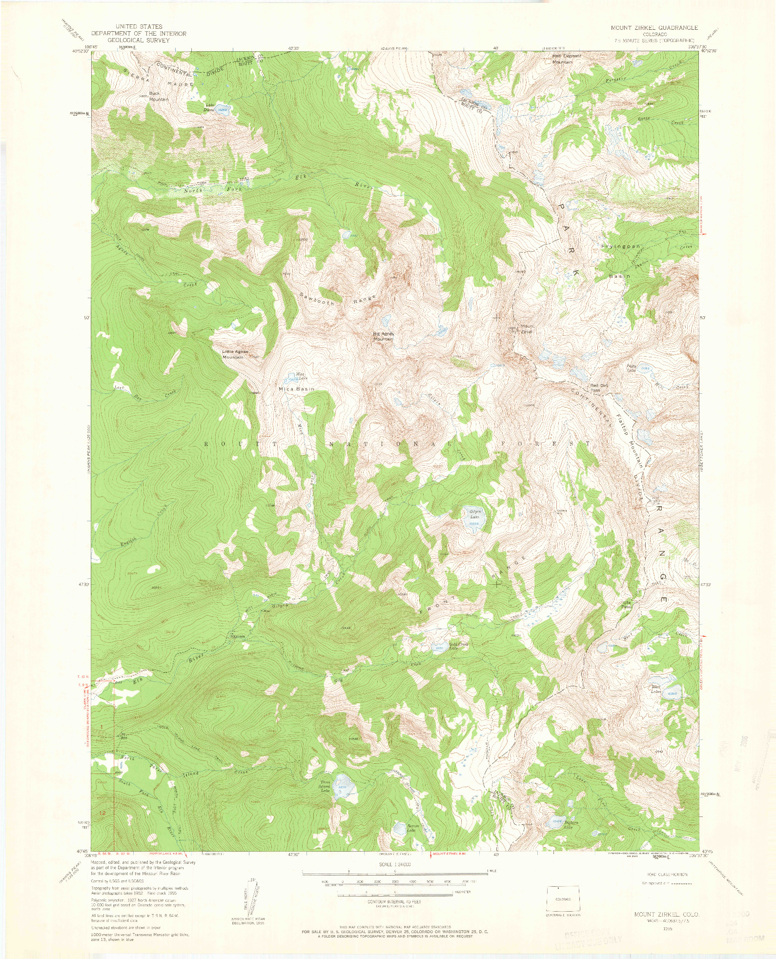 USGS 1:24000-SCALE QUADRANGLE FOR MOUNT ZIRKEL, CO 1955