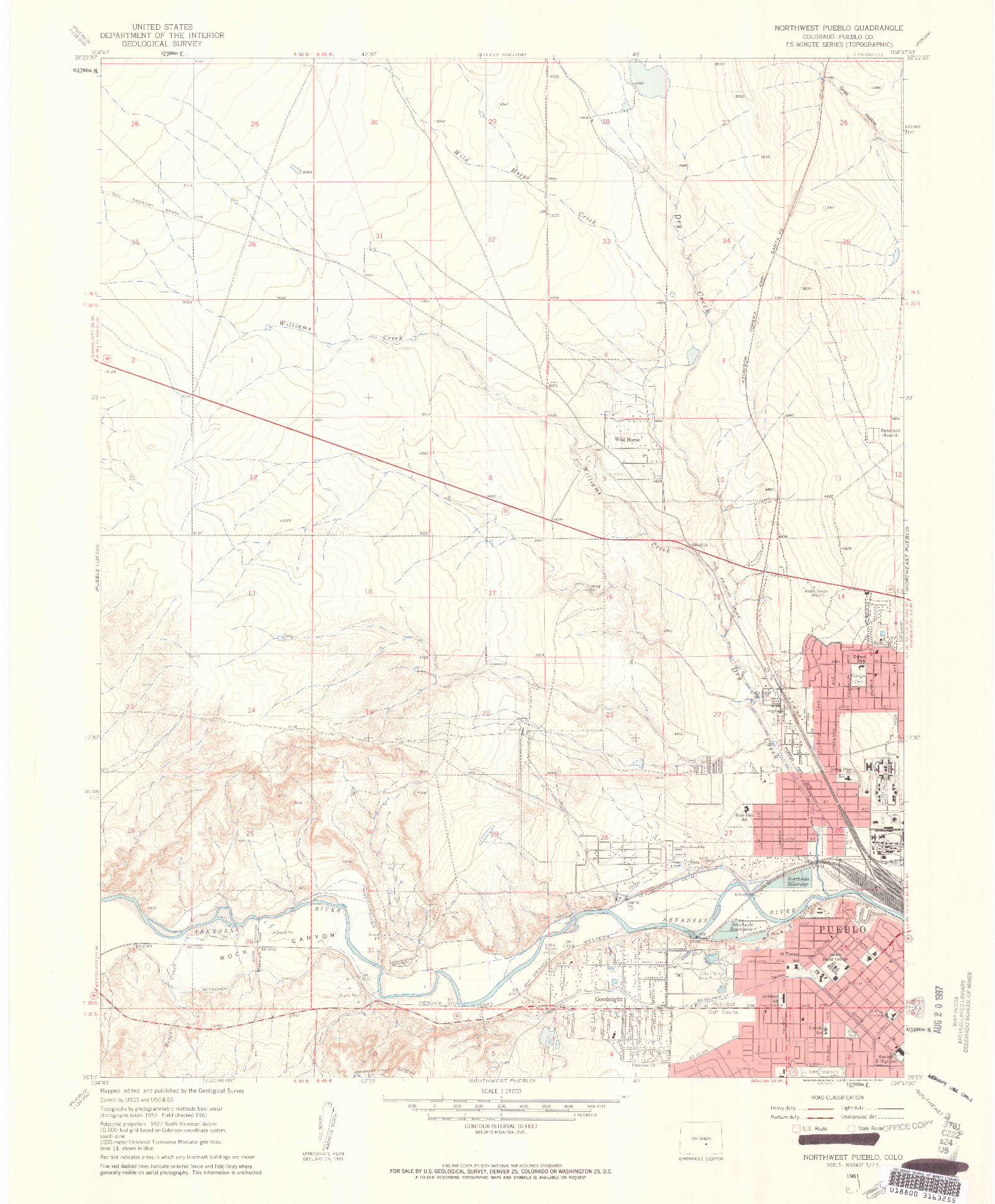 USGS 1:24000-SCALE QUADRANGLE FOR NORTHWEST PUEBLO, CO 1961