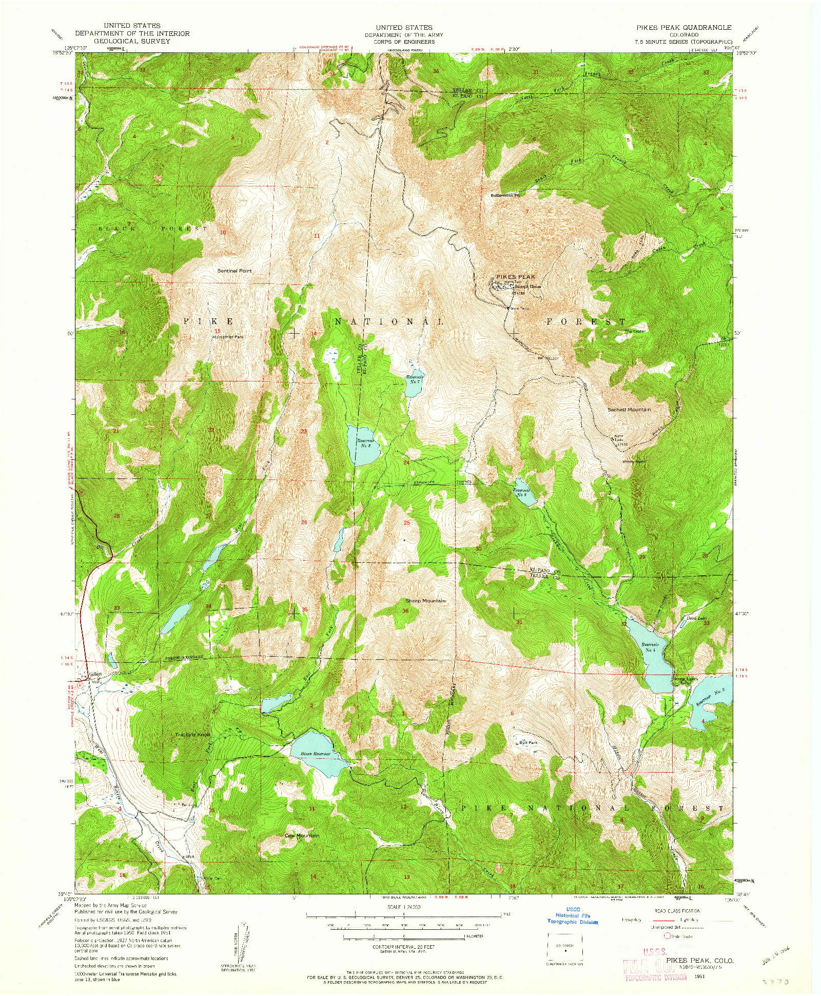 USGS 1:24000-SCALE QUADRANGLE FOR PIKES PEAK, CO 1951