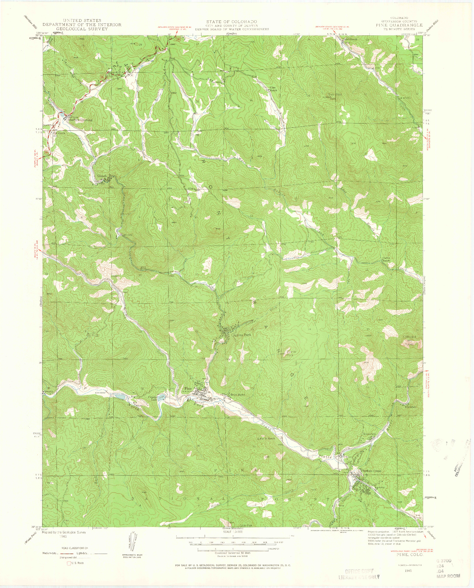 USGS 1:24000-SCALE QUADRANGLE FOR PINE, CO 1945