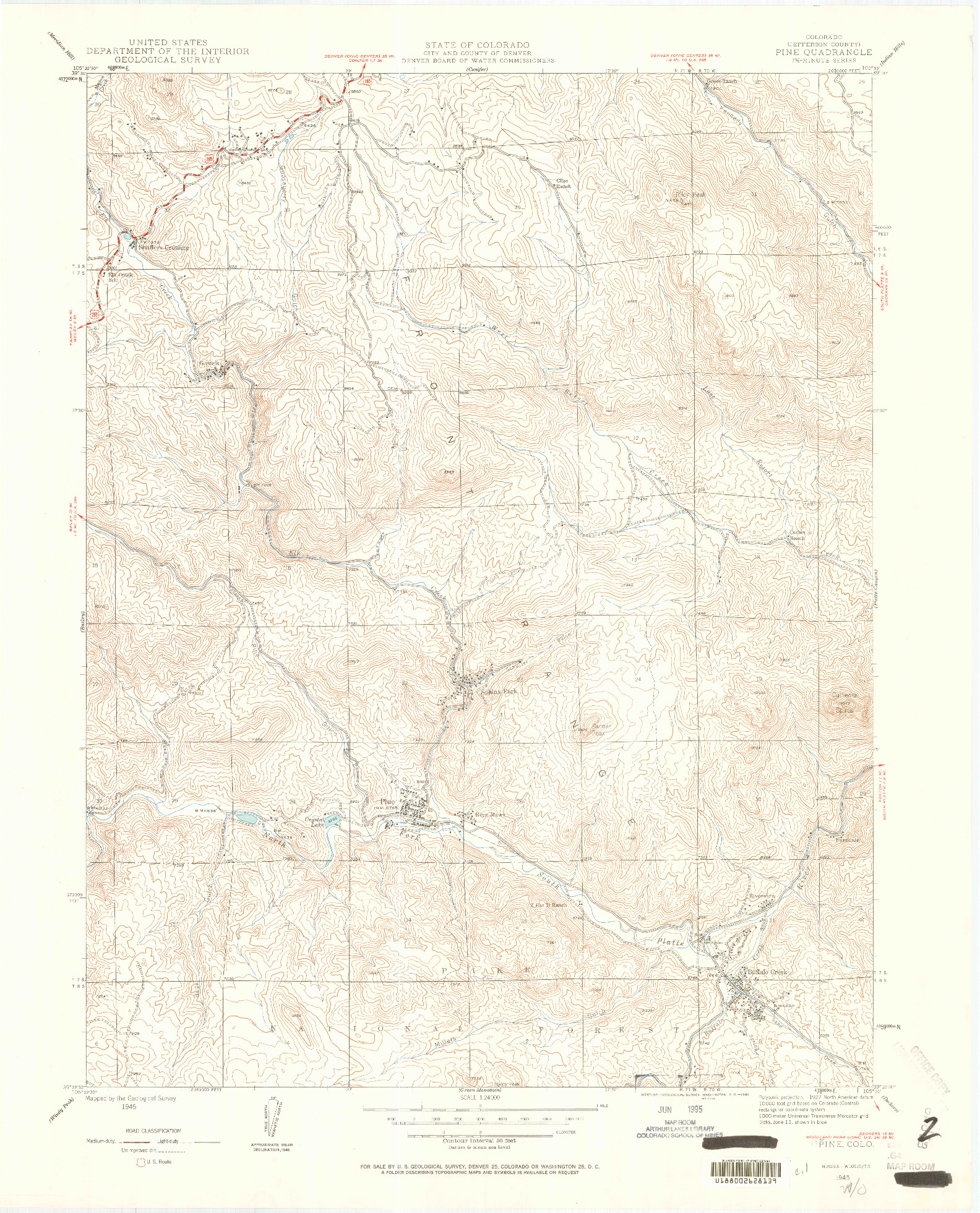 USGS 1:24000-SCALE QUADRANGLE FOR PINE, CO 1945