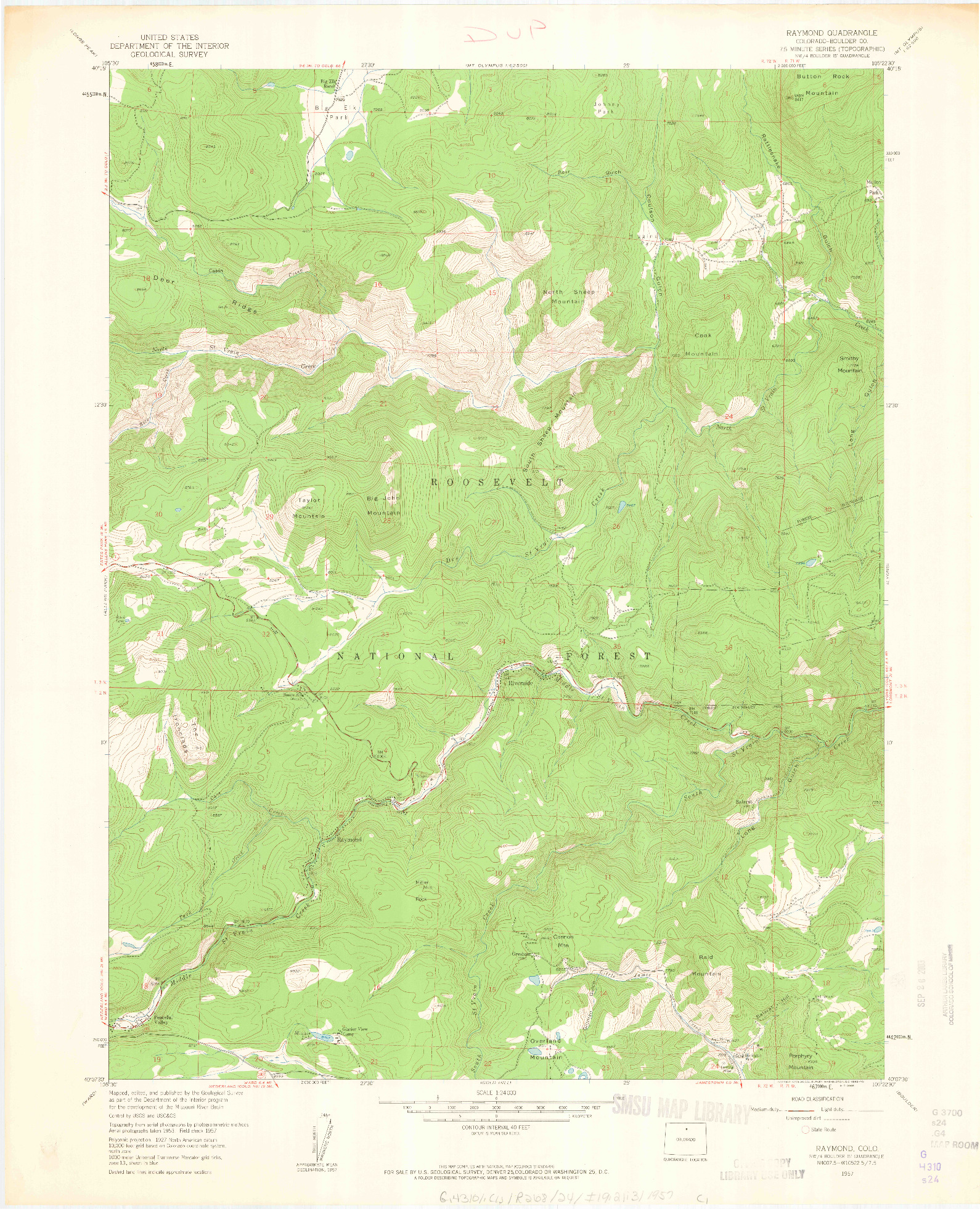 USGS 1:24000-SCALE QUADRANGLE FOR RAYMOND, CO 1957