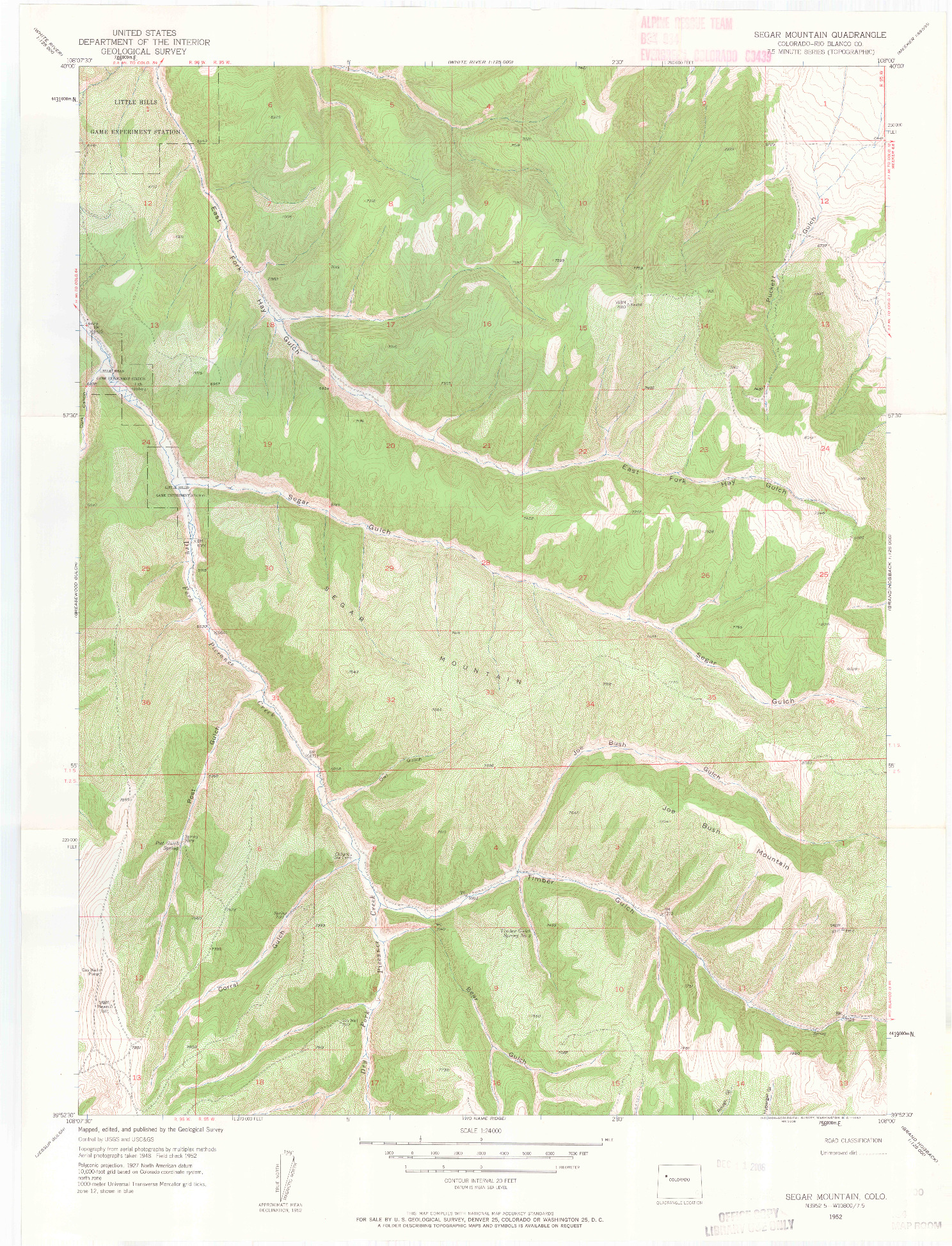 USGS 1:24000-SCALE QUADRANGLE FOR SEGAR MOUNTAIN, CO 1952