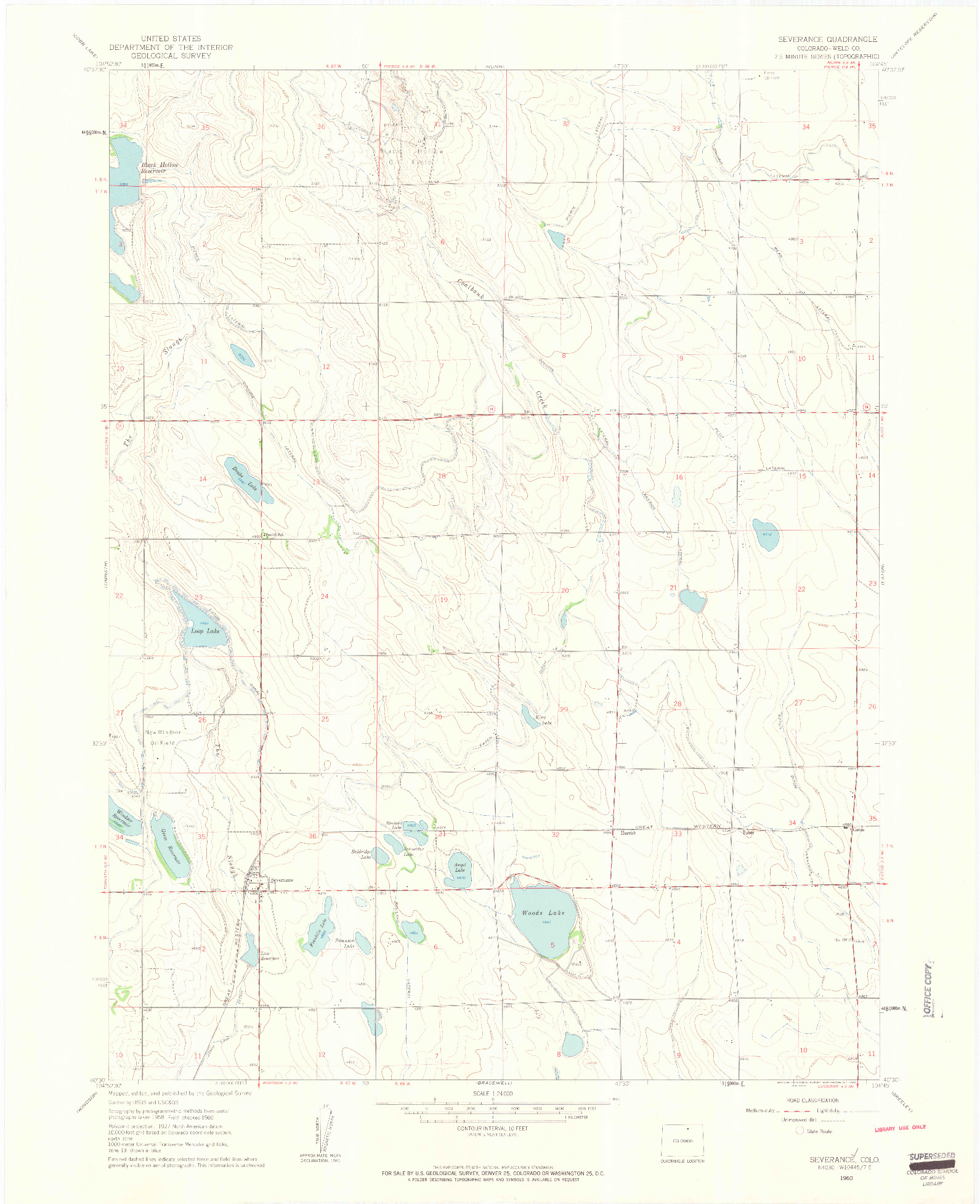 USGS 1:24000-SCALE QUADRANGLE FOR SEVERANCE, CO 1960