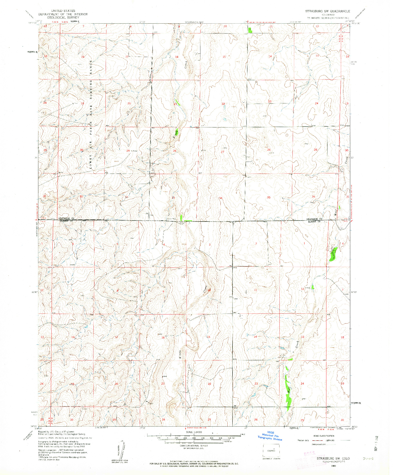 USGS 1:24000-SCALE QUADRANGLE FOR STRASBURG SW, CO 1961