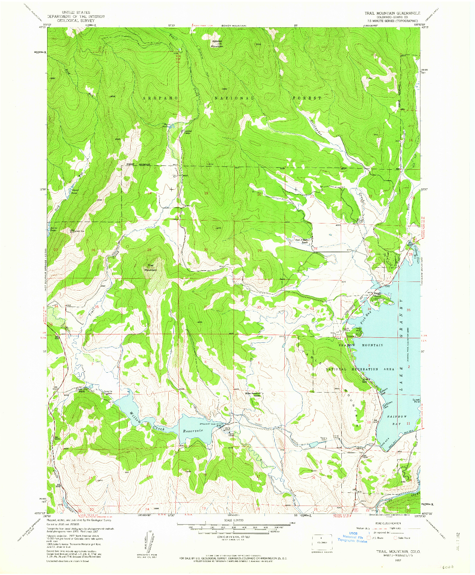 USGS 1:24000-SCALE QUADRANGLE FOR TRAIL MOUNTAIN, CO 1957