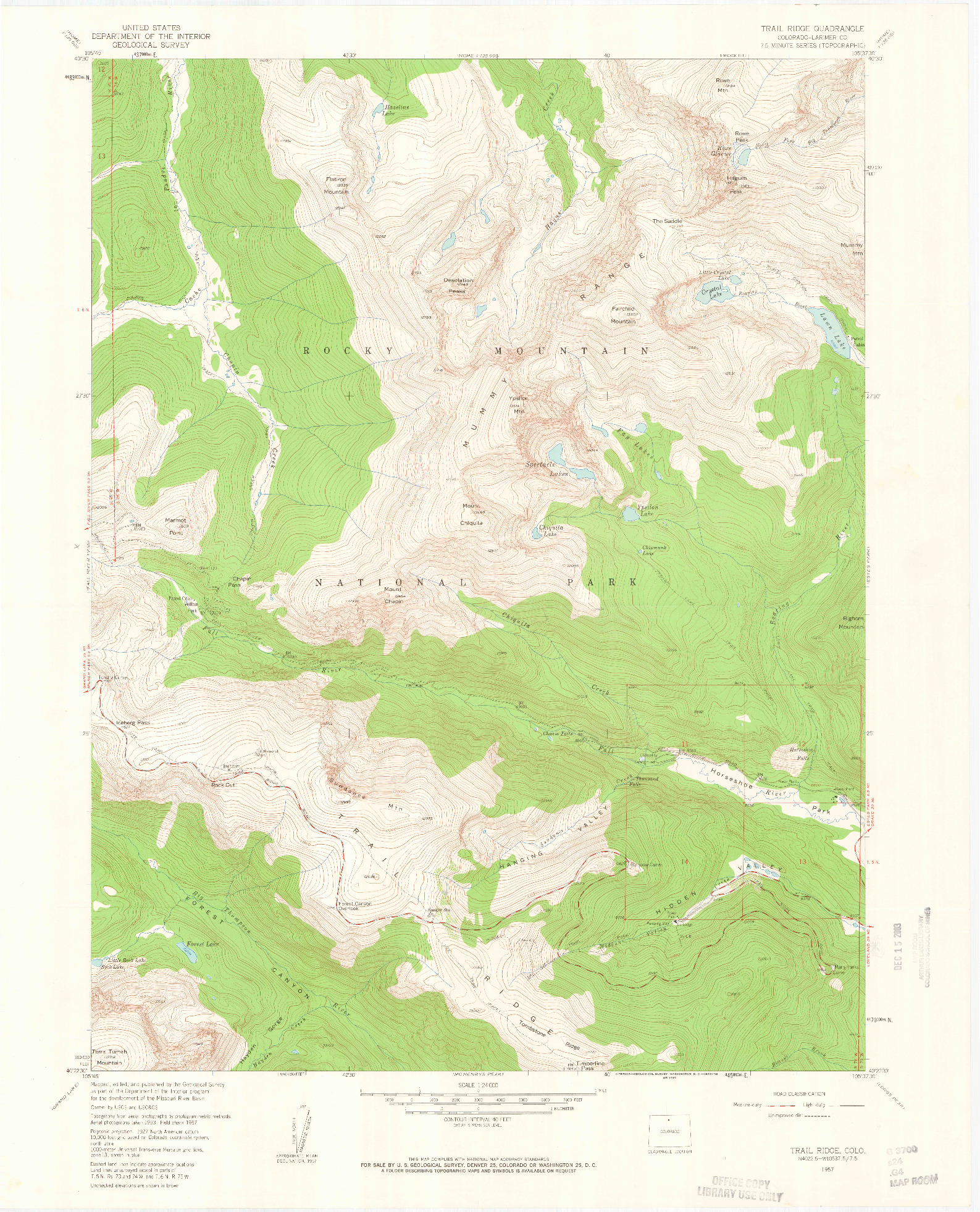 USGS 1:24000-SCALE QUADRANGLE FOR TRAIL RIDGE, CO 1957