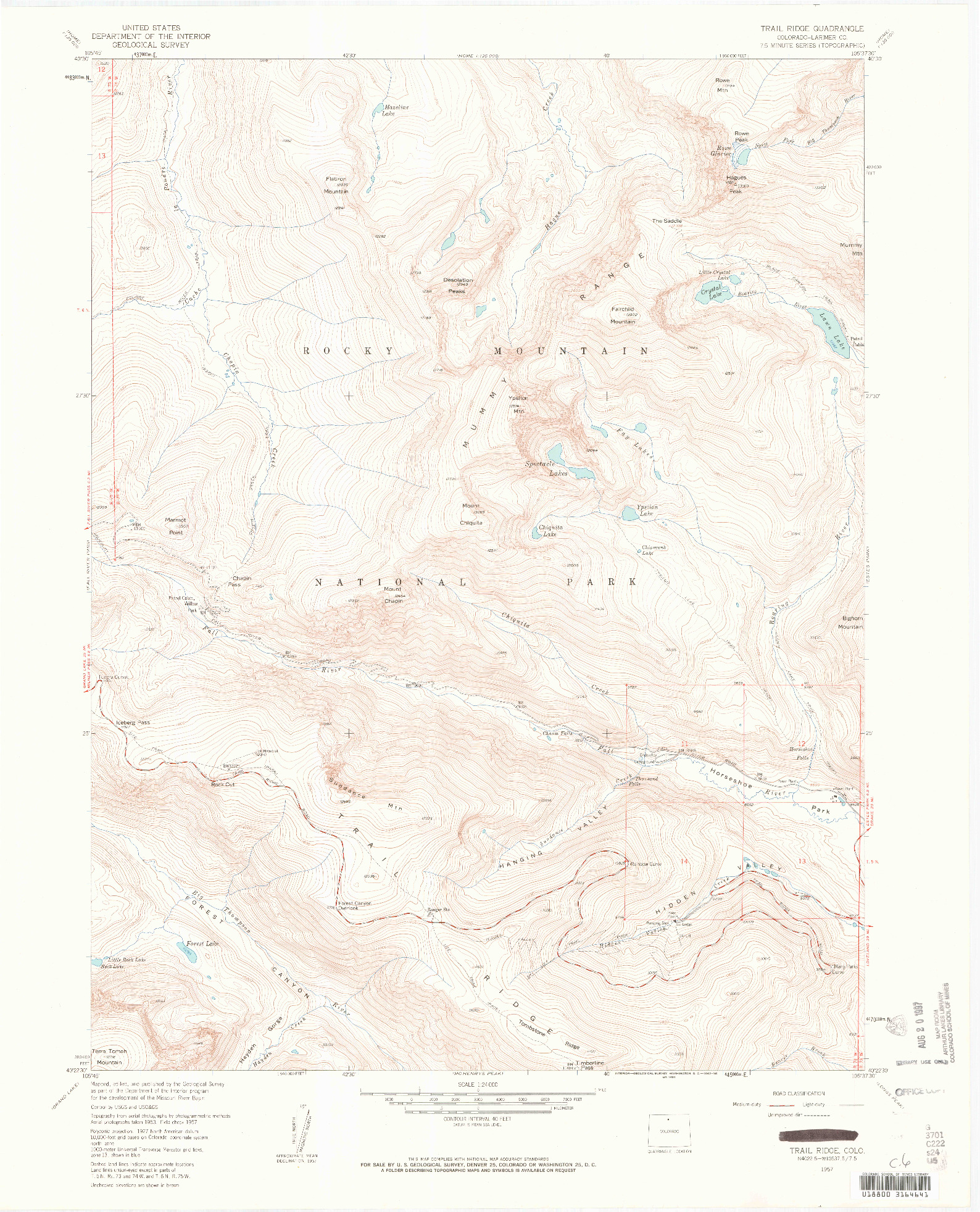 USGS 1:24000-SCALE QUADRANGLE FOR TRAIL RIDGE, CO 1957