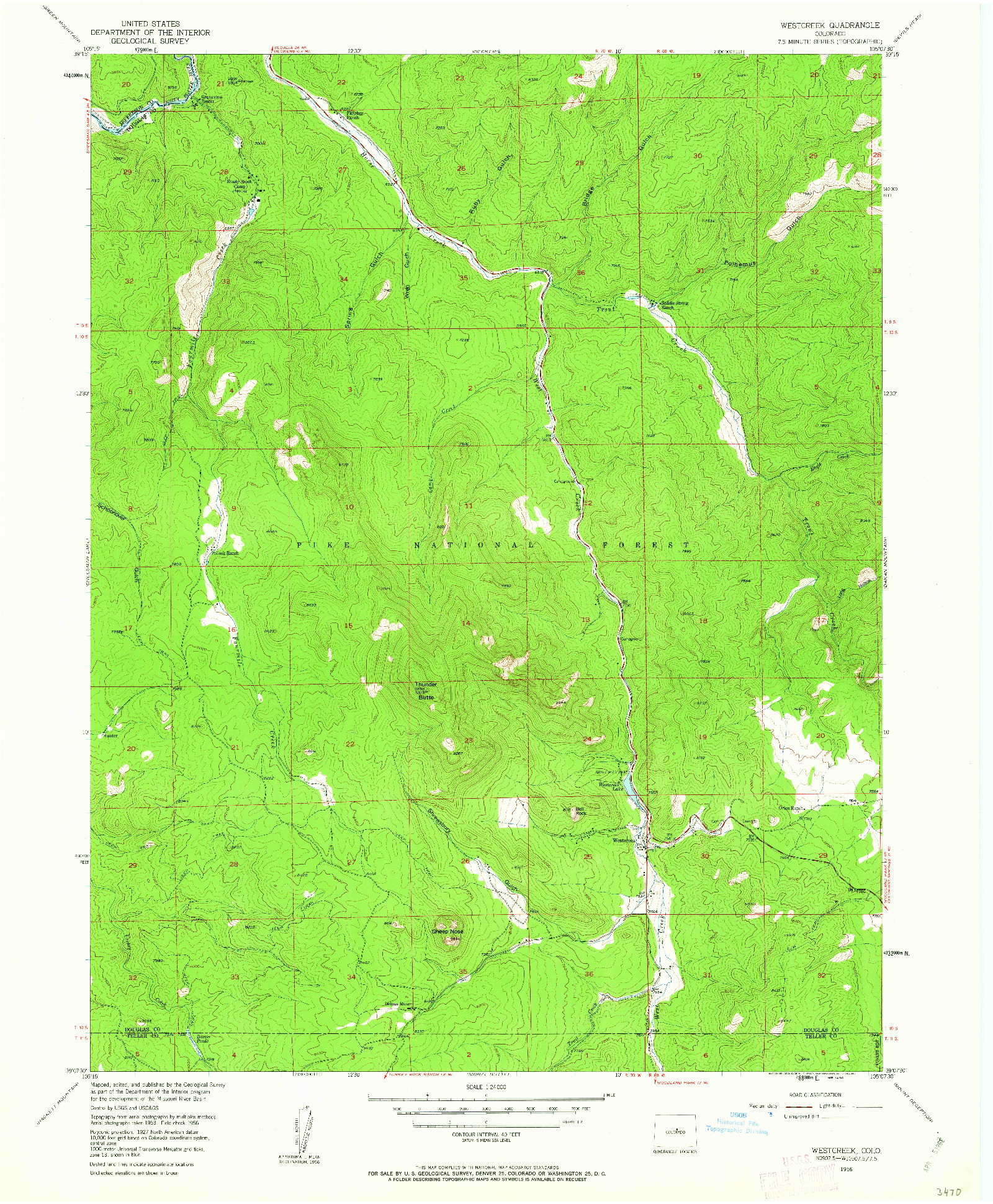 USGS 1:24000-SCALE QUADRANGLE FOR WESTCREEK, CO 1956