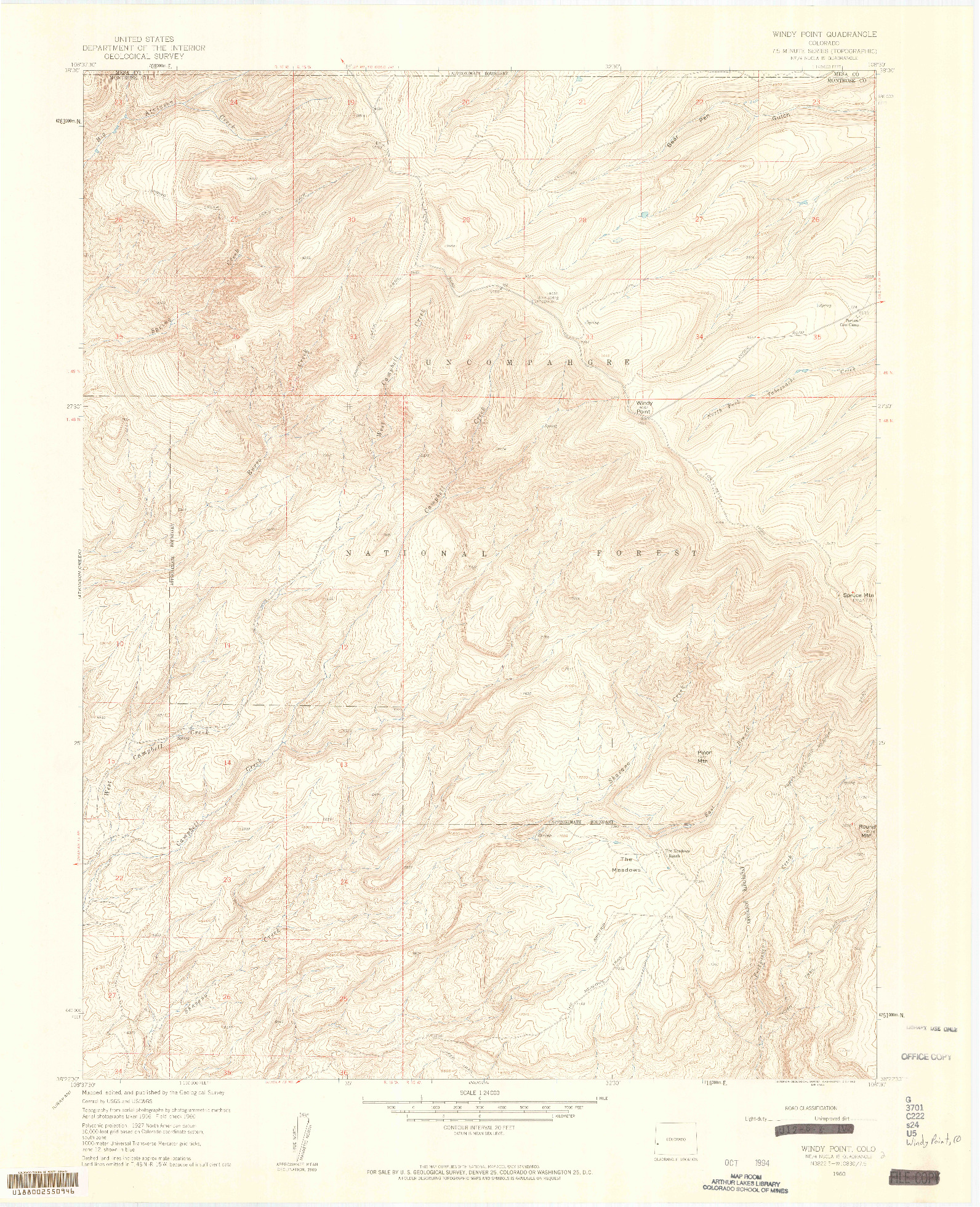 USGS 1:24000-SCALE QUADRANGLE FOR WINDY POINT, CO 1960