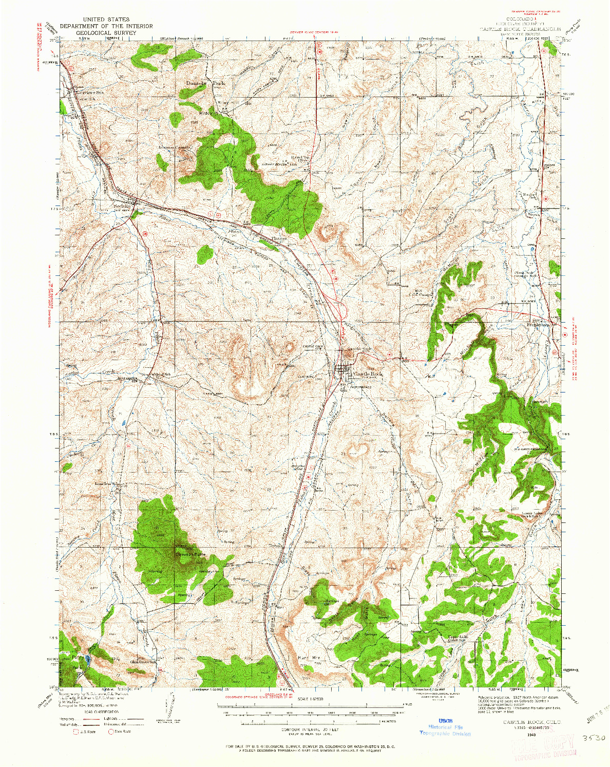 USGS 1:62500-SCALE QUADRANGLE FOR CASTLE ROCK, CO 1940