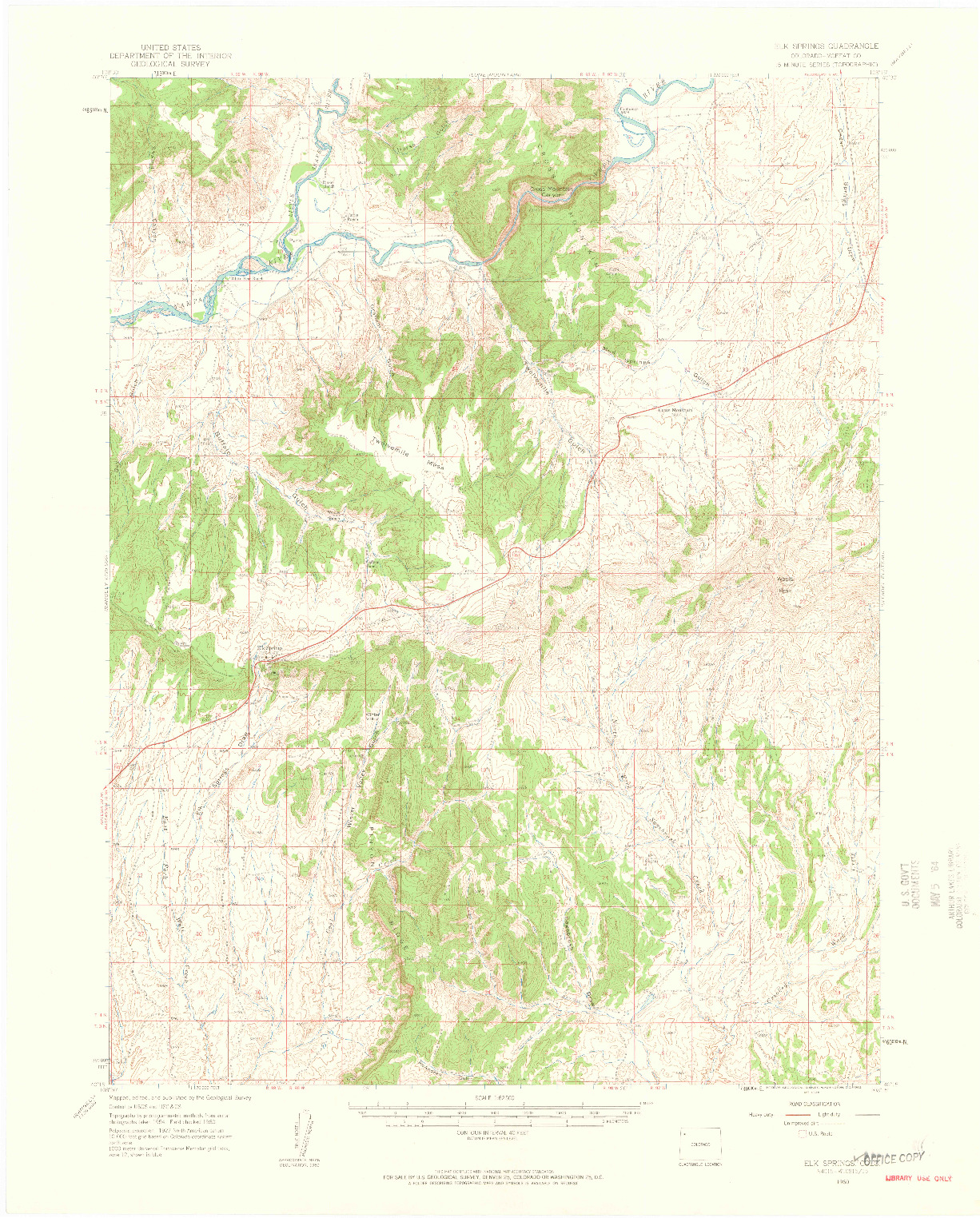 USGS 1:62500-SCALE QUADRANGLE FOR ELK SPRINGS, CO 1960