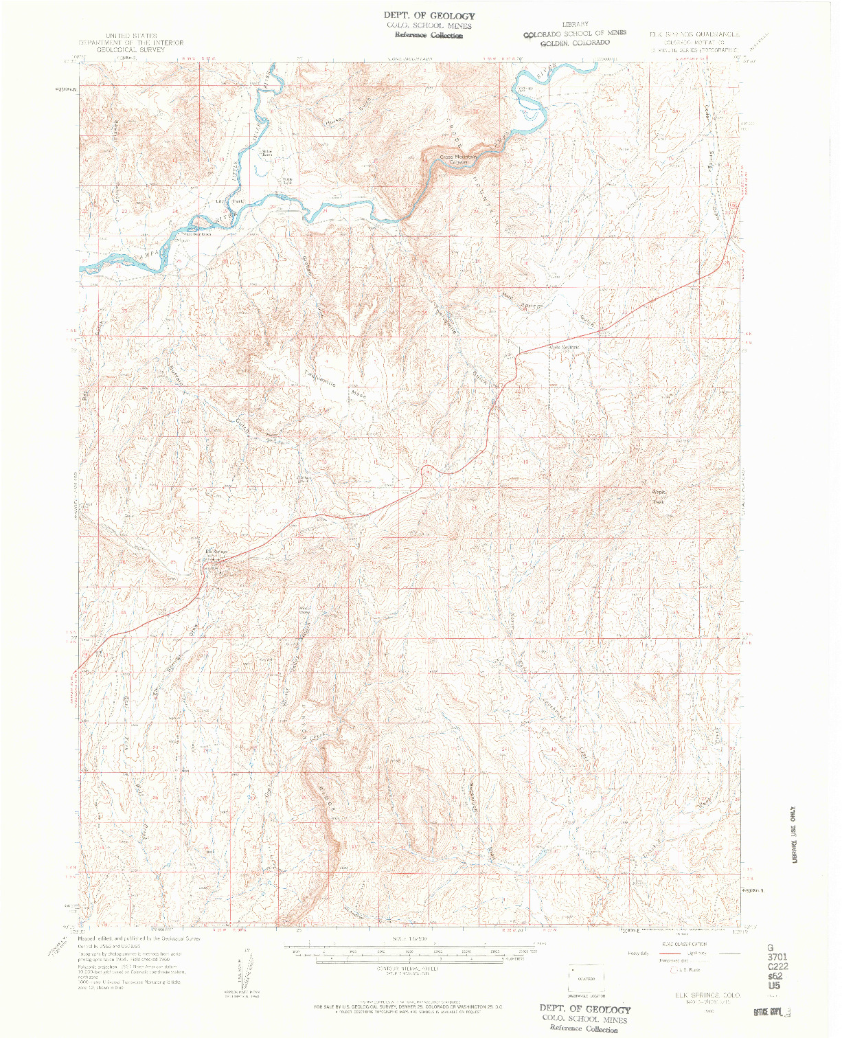 USGS 1:62500-SCALE QUADRANGLE FOR ELK SPRINGS, CO 1960