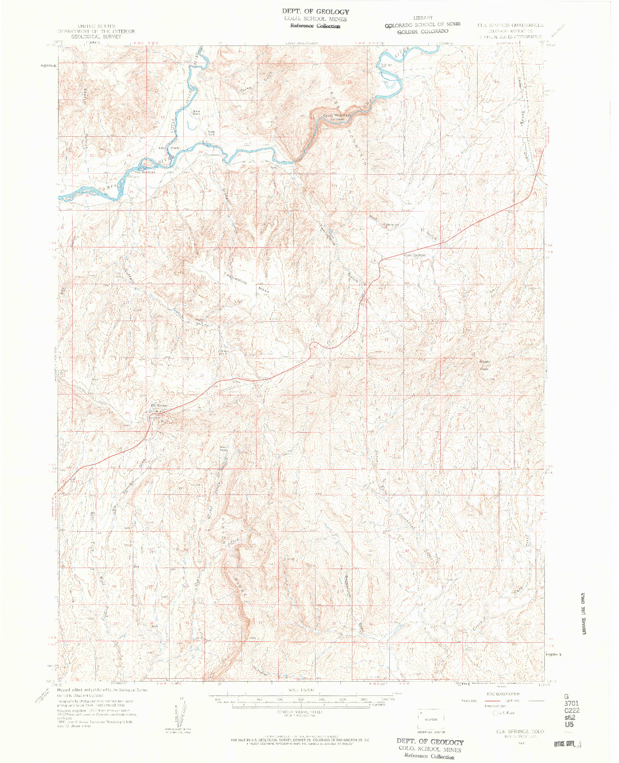 USGS 1:62500-SCALE QUADRANGLE FOR ELK SPRINGS, CO 1960