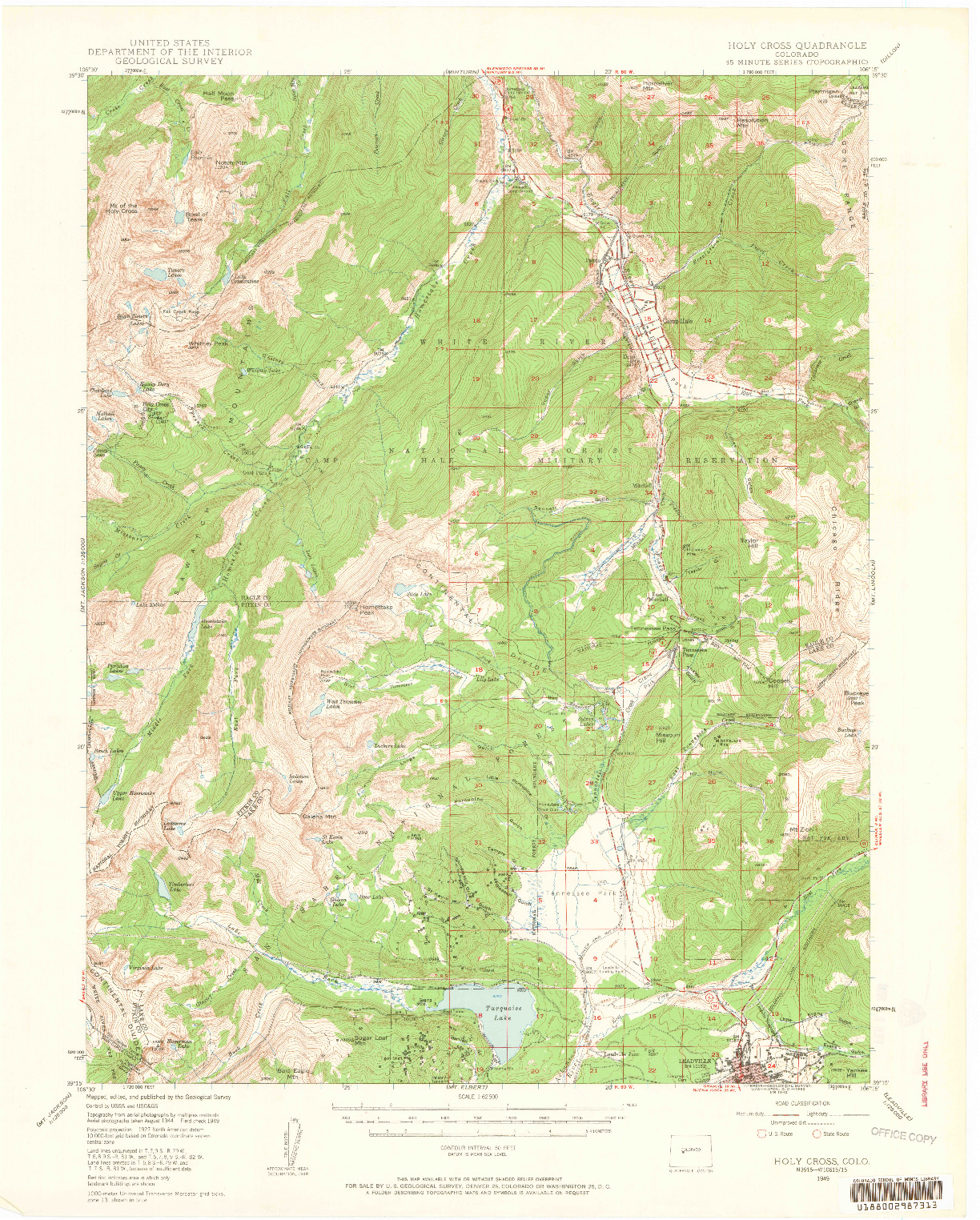 USGS 1:62500-SCALE QUADRANGLE FOR HOLY CROSS, CO 1949