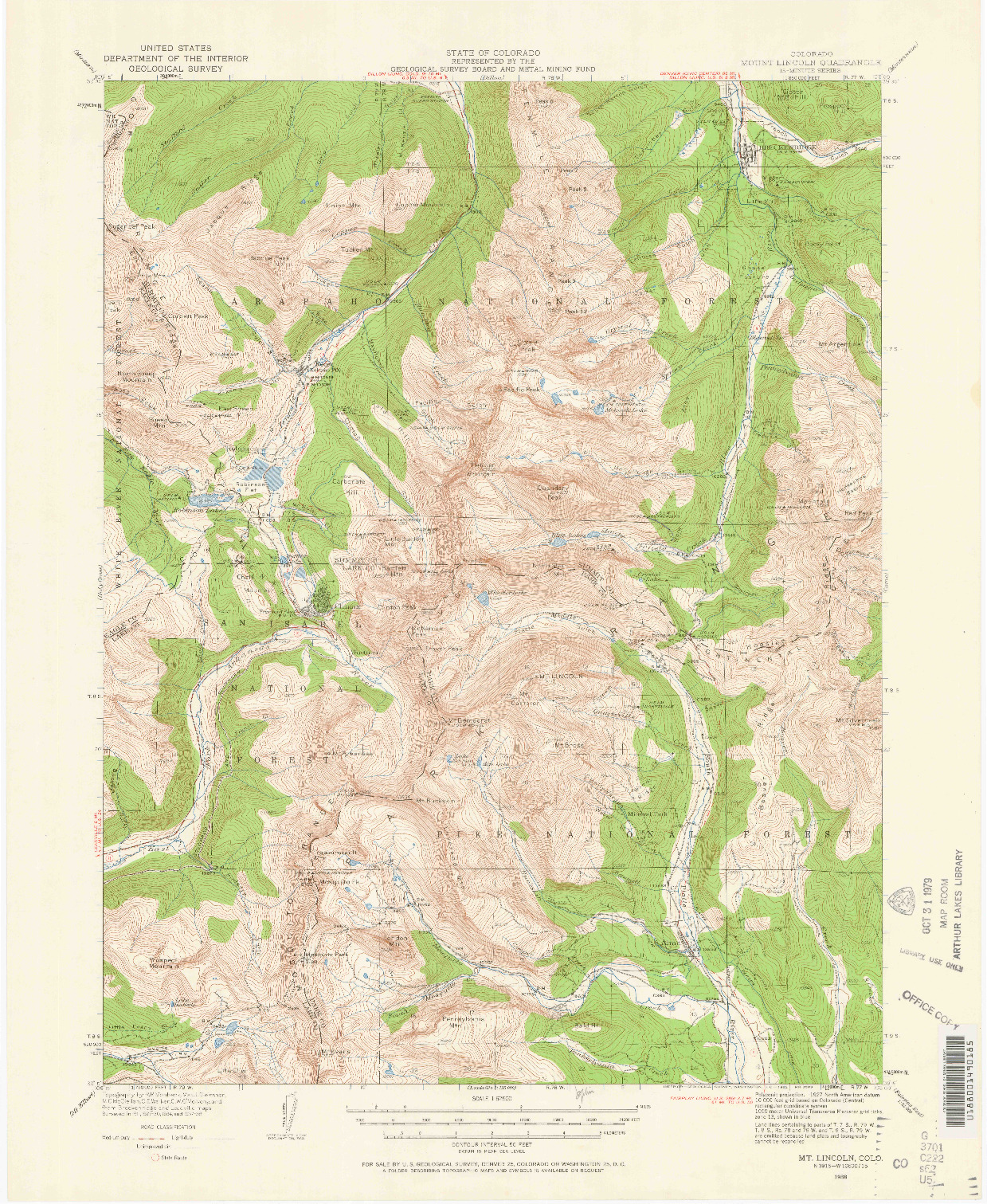 USGS 1:62500-SCALE QUADRANGLE FOR MOUNT LINCOLN, CO 1938