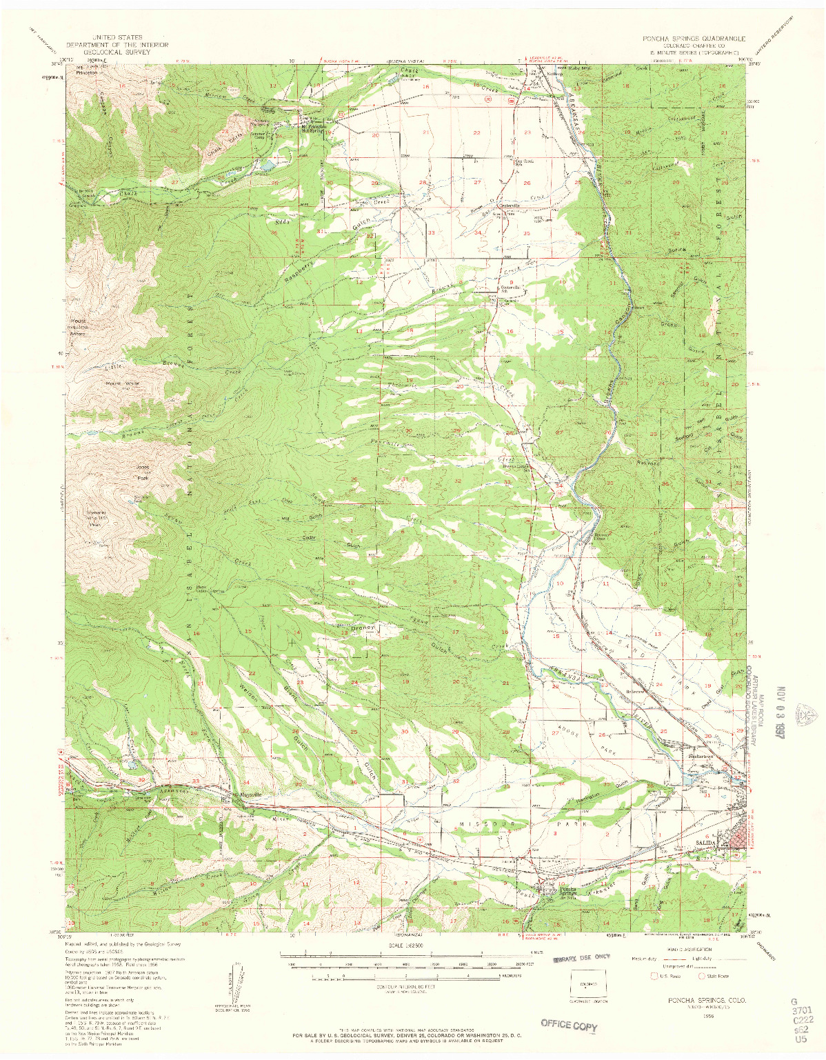 USGS 1:62500-SCALE QUADRANGLE FOR PONCHA SPRINGS, CO 1956