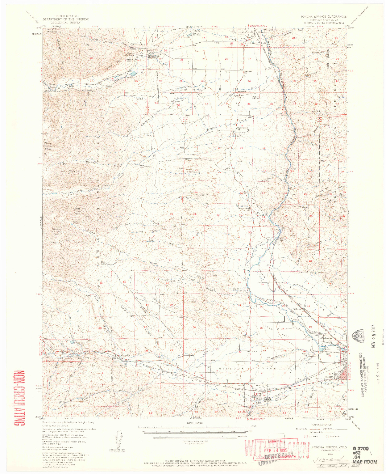 USGS 1:62500-SCALE QUADRANGLE FOR PONCHA SPRINGS, CO 1956