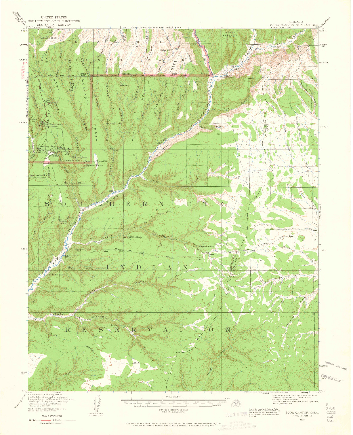 USGS 1:62500-SCALE QUADRANGLE FOR SODA CANYON, CO 1912