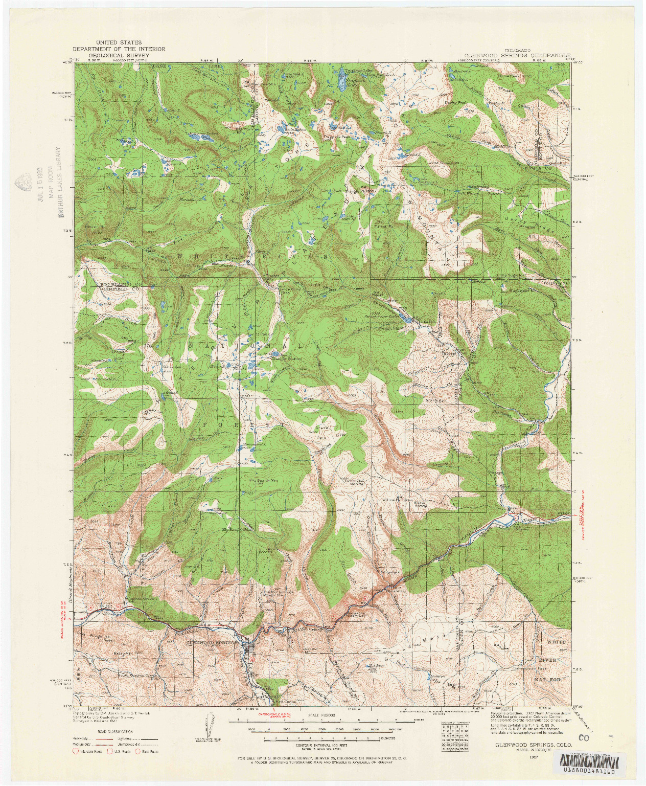 USGS 1:125000-SCALE QUADRANGLE FOR GLENWOOD SPRINGS, CO 1927