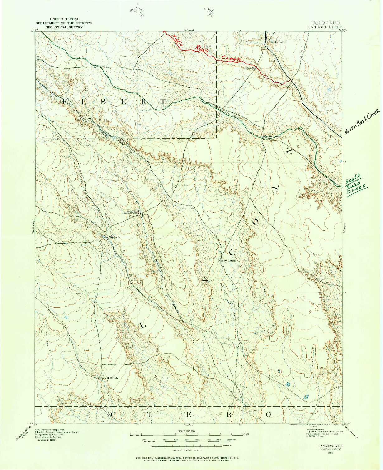 USGS 1:125000-SCALE QUADRANGLE FOR SANBORN, CO 1889