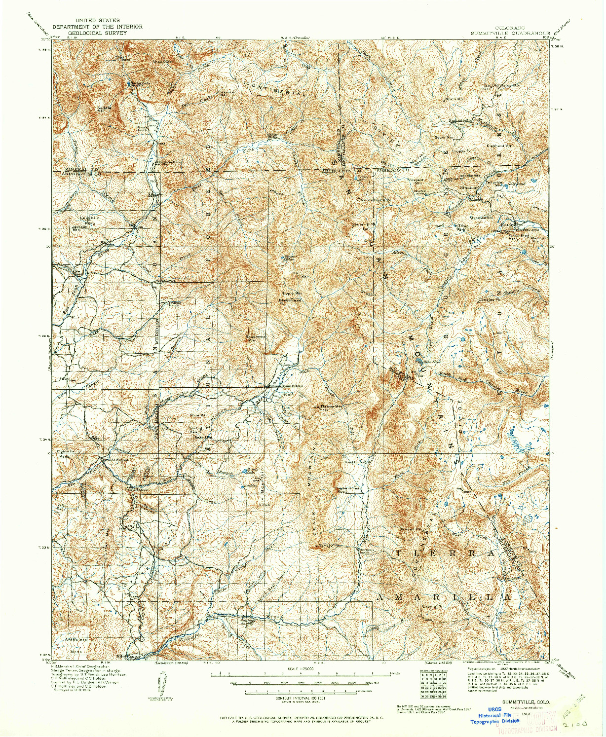 USGS 1:125000-SCALE QUADRANGLE FOR SUMMITVILLE, CO 1913