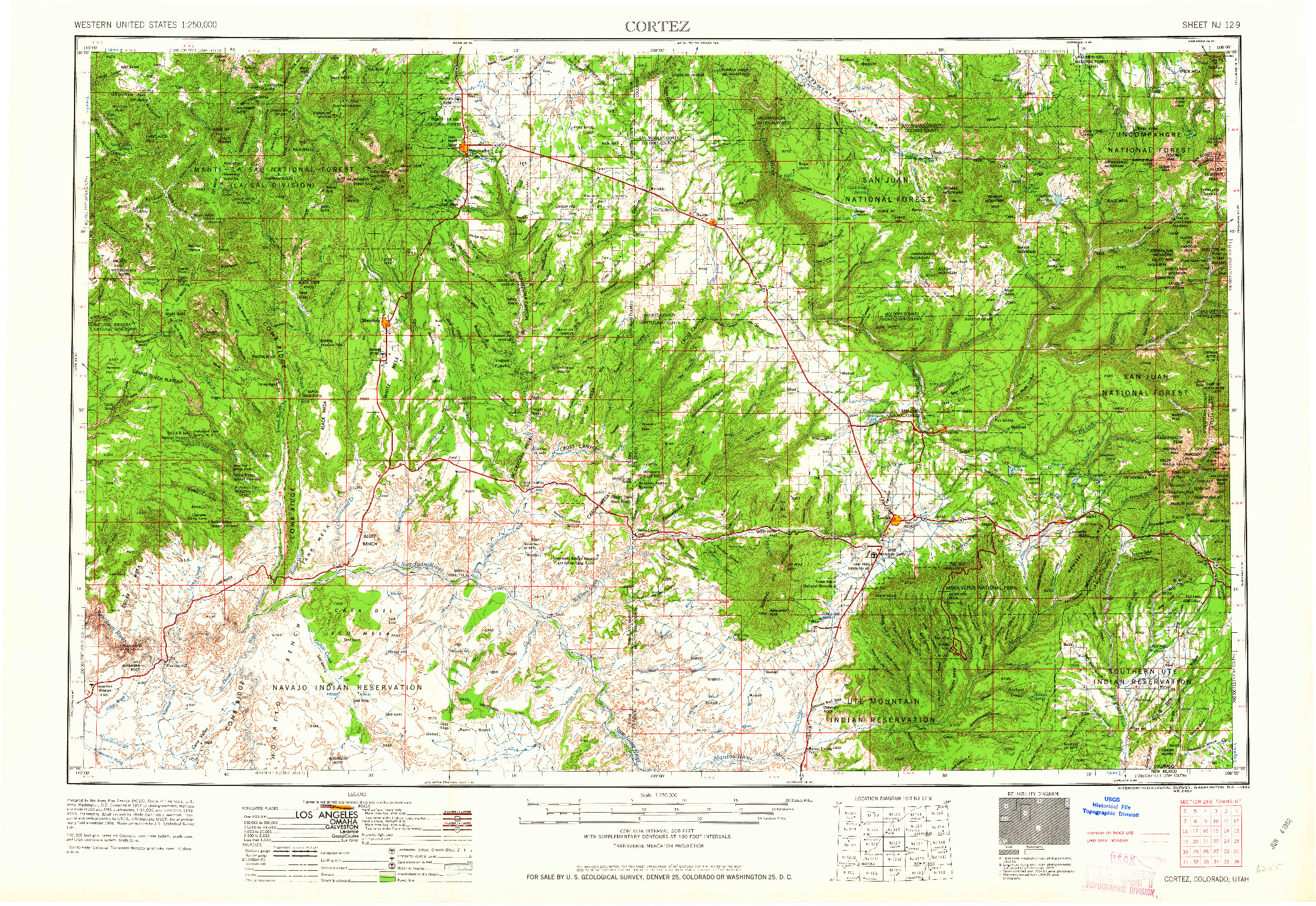 USGS 1:250000-SCALE QUADRANGLE FOR CORTEZ, CO 1962