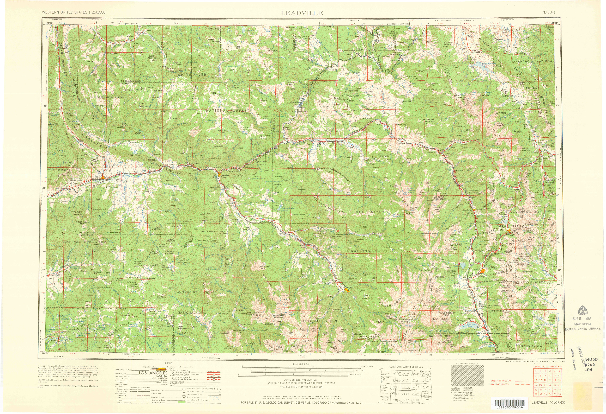 USGS 1:250000-SCALE QUADRANGLE FOR LEADVILLE, CO 1962