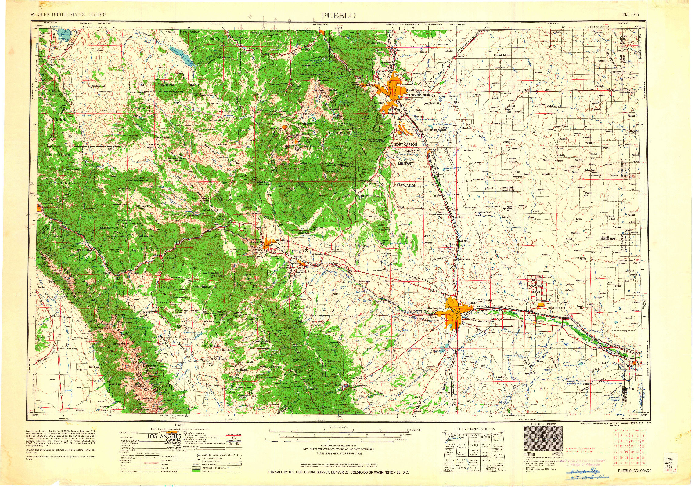 USGS 1:250000-SCALE QUADRANGLE FOR PUEBLO, CO 1962