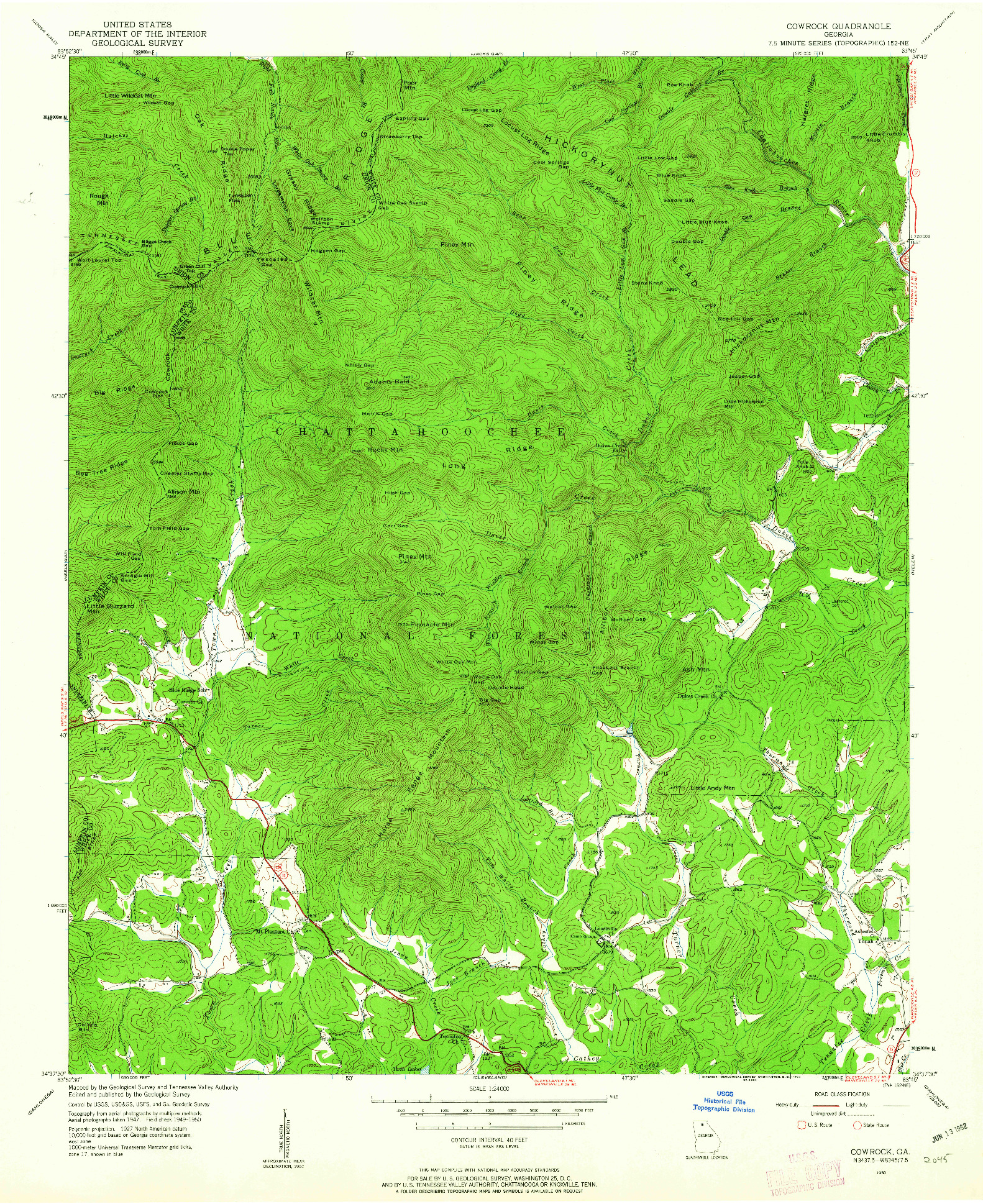 USGS 1:24000-SCALE QUADRANGLE FOR COWROCK, GA 1950