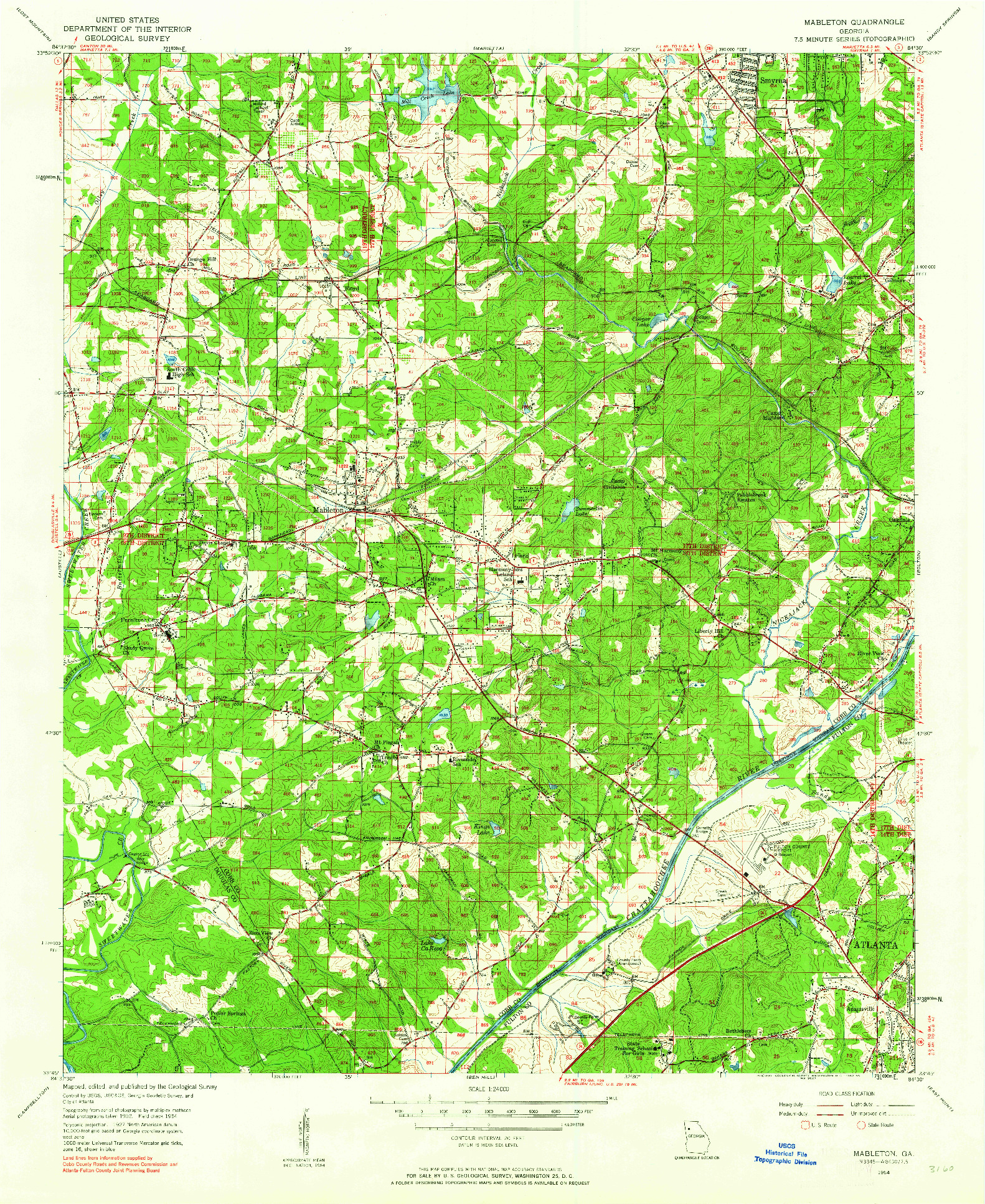 USGS 1:24000-SCALE QUADRANGLE FOR MABLETON, GA 1954