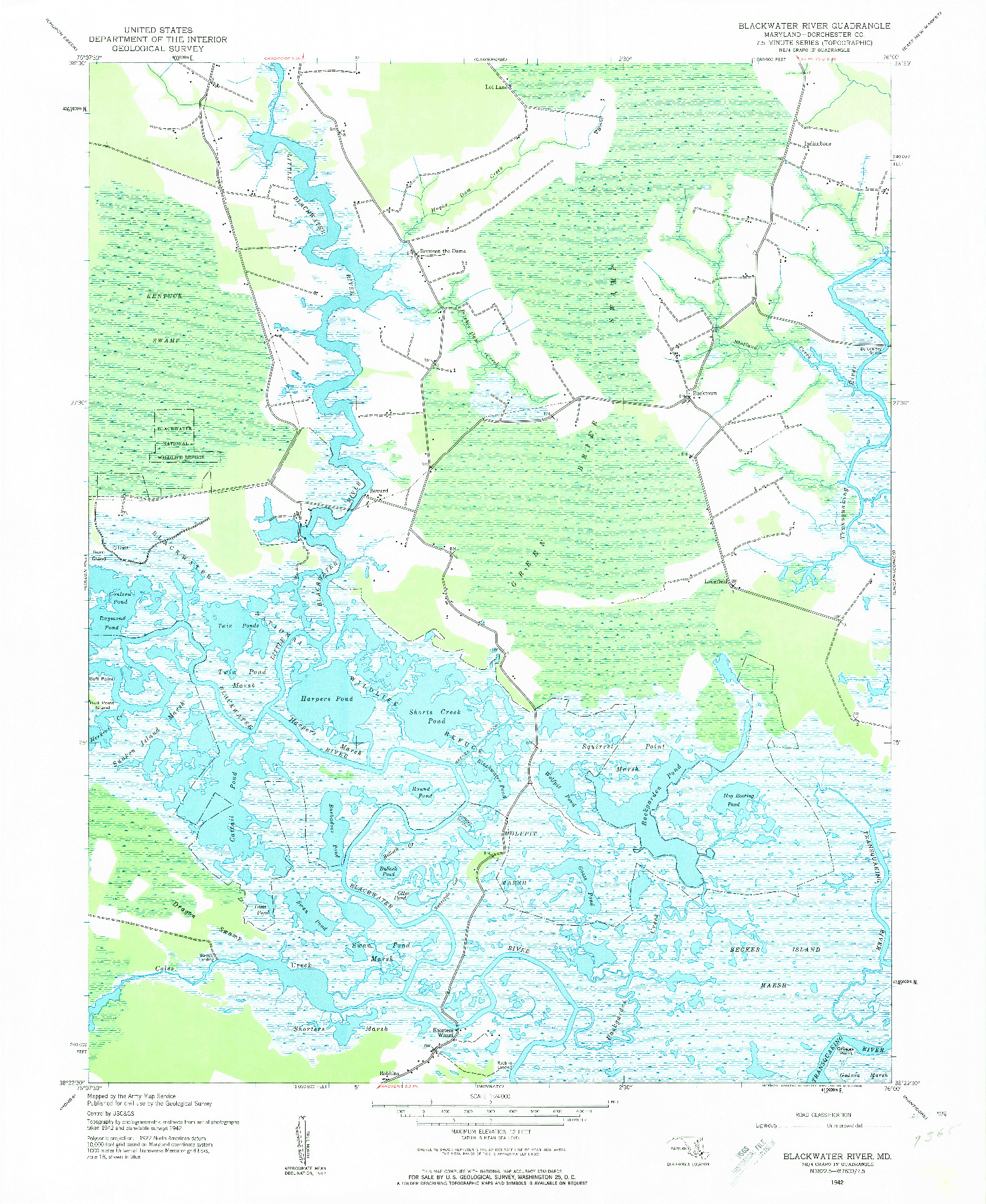 USGS 1:24000-SCALE QUADRANGLE FOR BLACKWATER RIVER, MD 1942