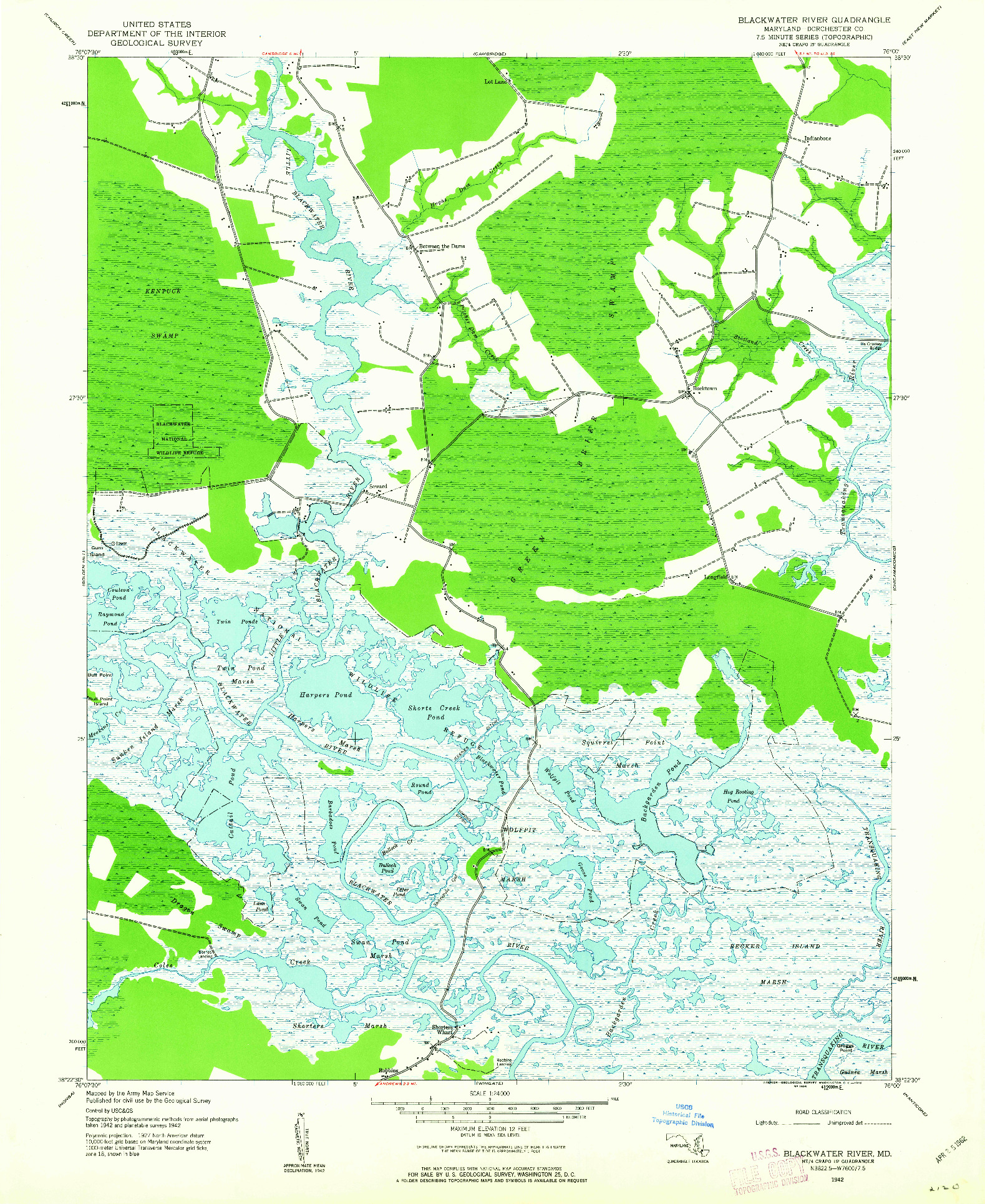 USGS 1:24000-SCALE QUADRANGLE FOR BLACKWATER RIVER, MD 1942