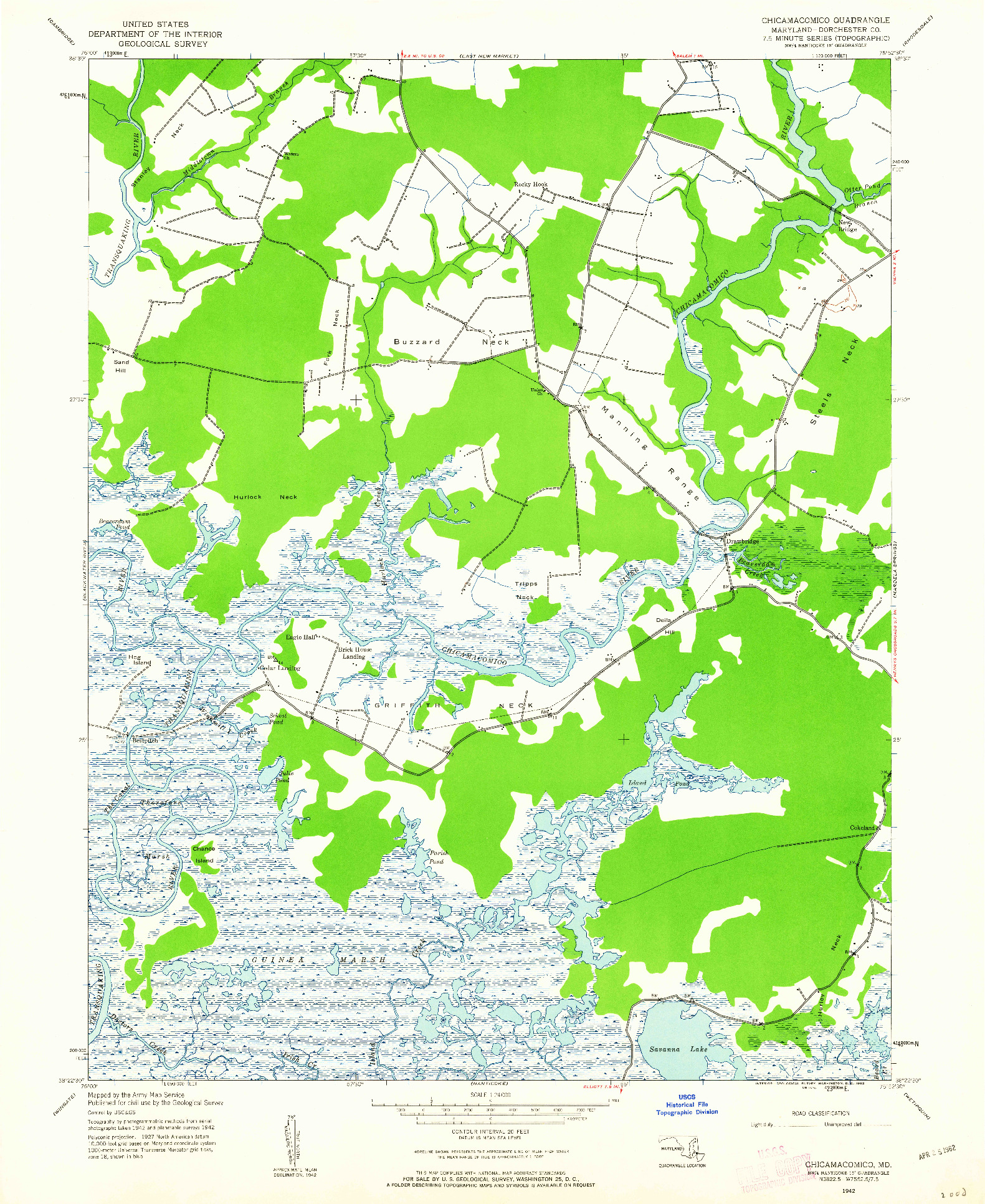 USGS 1:24000-SCALE QUADRANGLE FOR CHICAMACOMICO, MD 1942