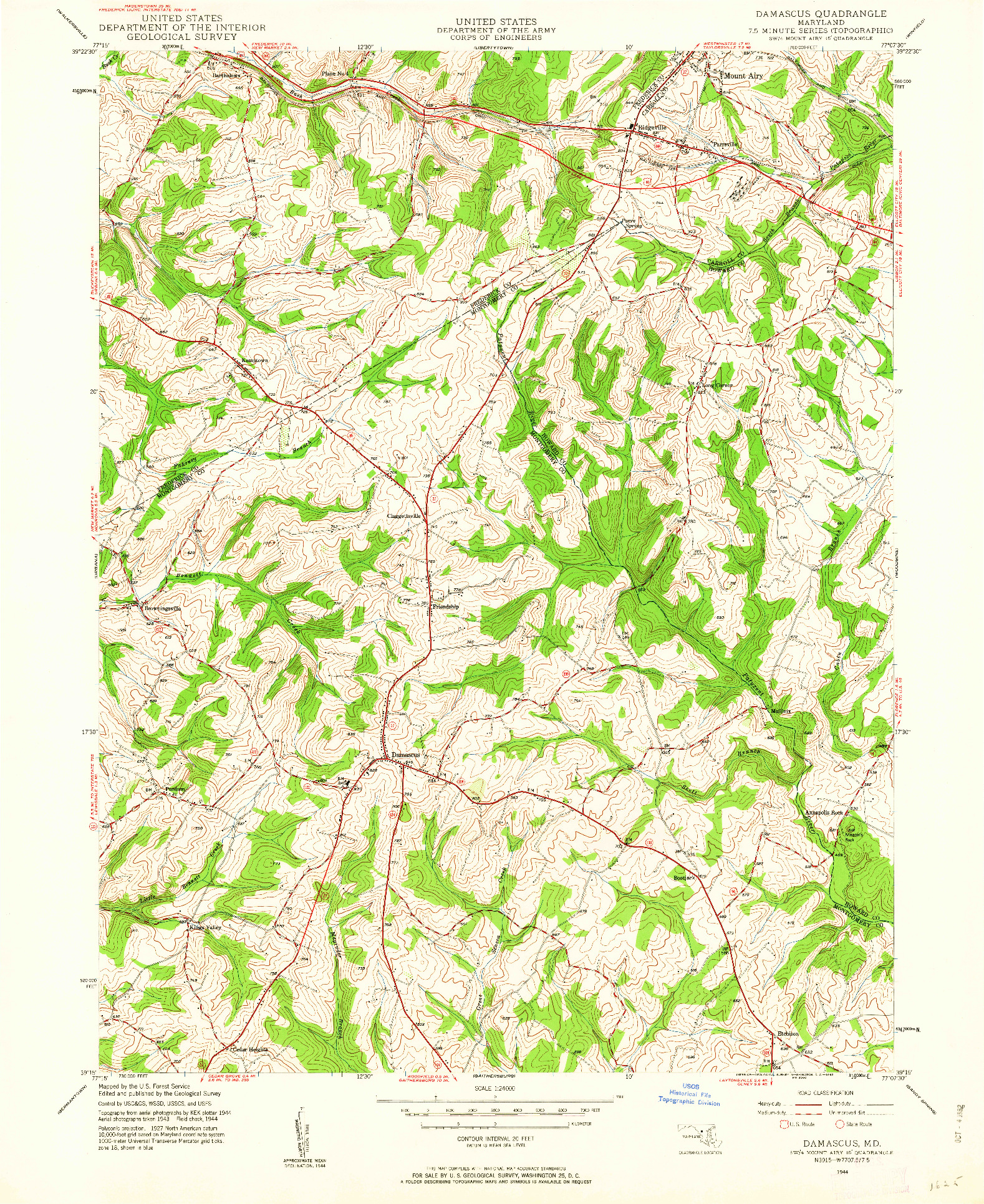 USGS 1:24000-SCALE QUADRANGLE FOR DAMASCUS, MD 1944