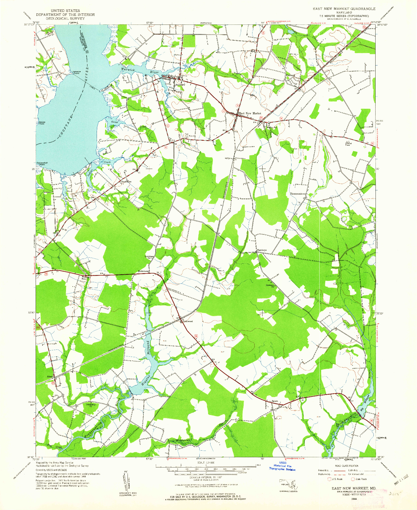 USGS 1:24000-SCALE QUADRANGLE FOR EAST NEW MARKET, MD 1944