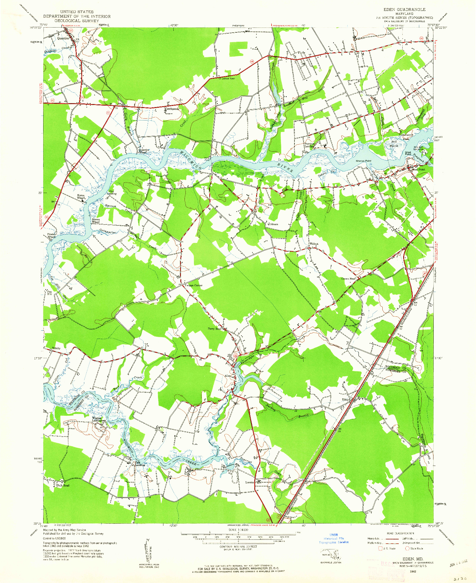 USGS 1:24000-SCALE QUADRANGLE FOR EDEN, MD 1942