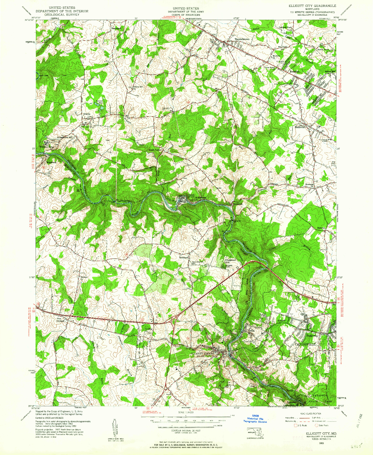 USGS 1:24000-SCALE QUADRANGLE FOR ELLICOTT CITY, MD 1953