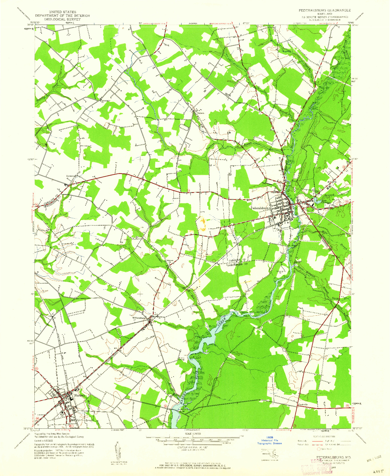 USGS 1:24000-SCALE QUADRANGLE FOR FEDERALSBURG, MD 1944