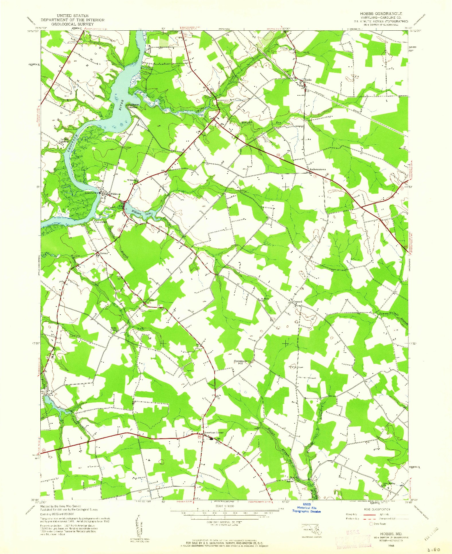 USGS 1:24000-SCALE QUADRANGLE FOR HOBBS, MD 1944