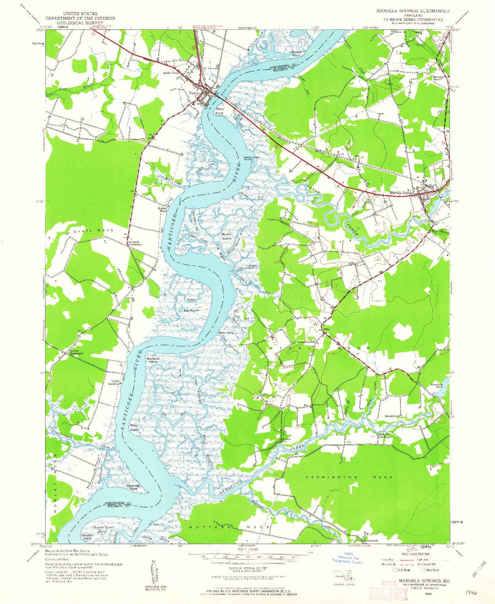USGS 1:24000-SCALE QUADRANGLE FOR MARDELA SPRINGS, MD 1942
