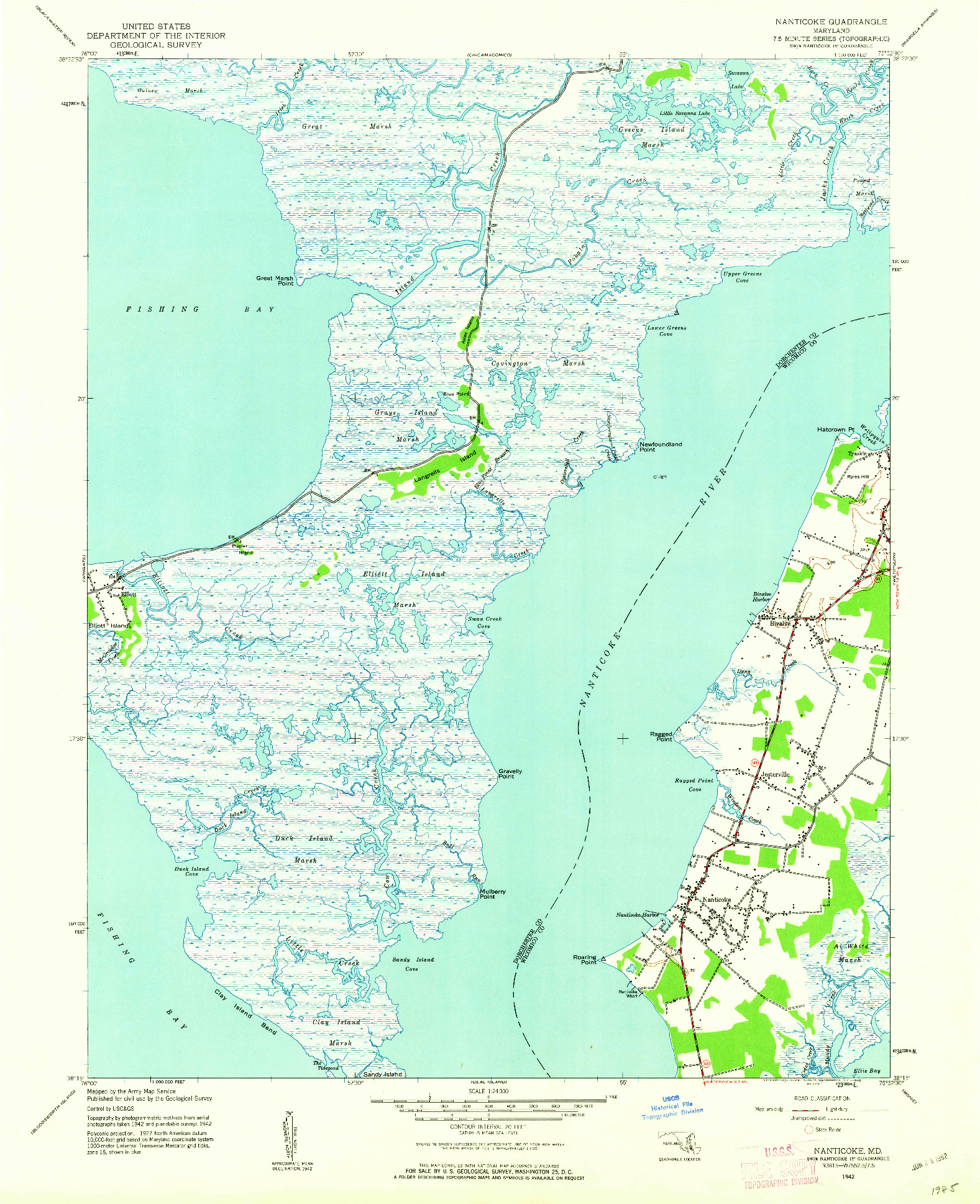 USGS 1:24000-SCALE QUADRANGLE FOR NANTICOKE, MD 1942