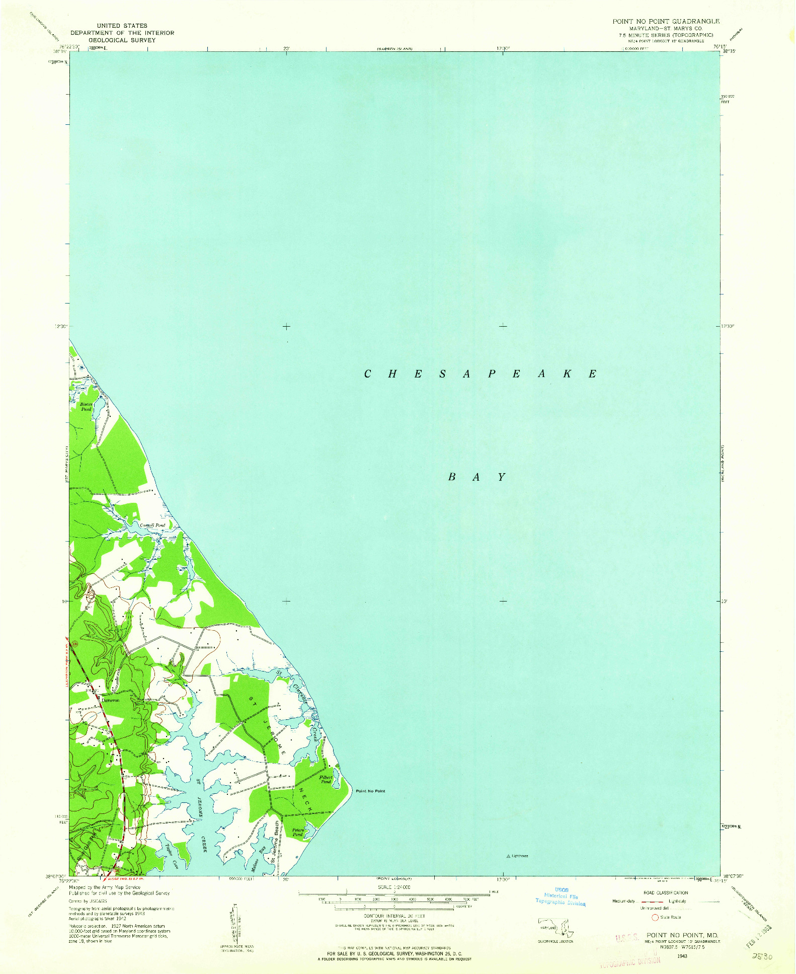 USGS 1:24000-SCALE QUADRANGLE FOR POINT NO POINT, MD 1943