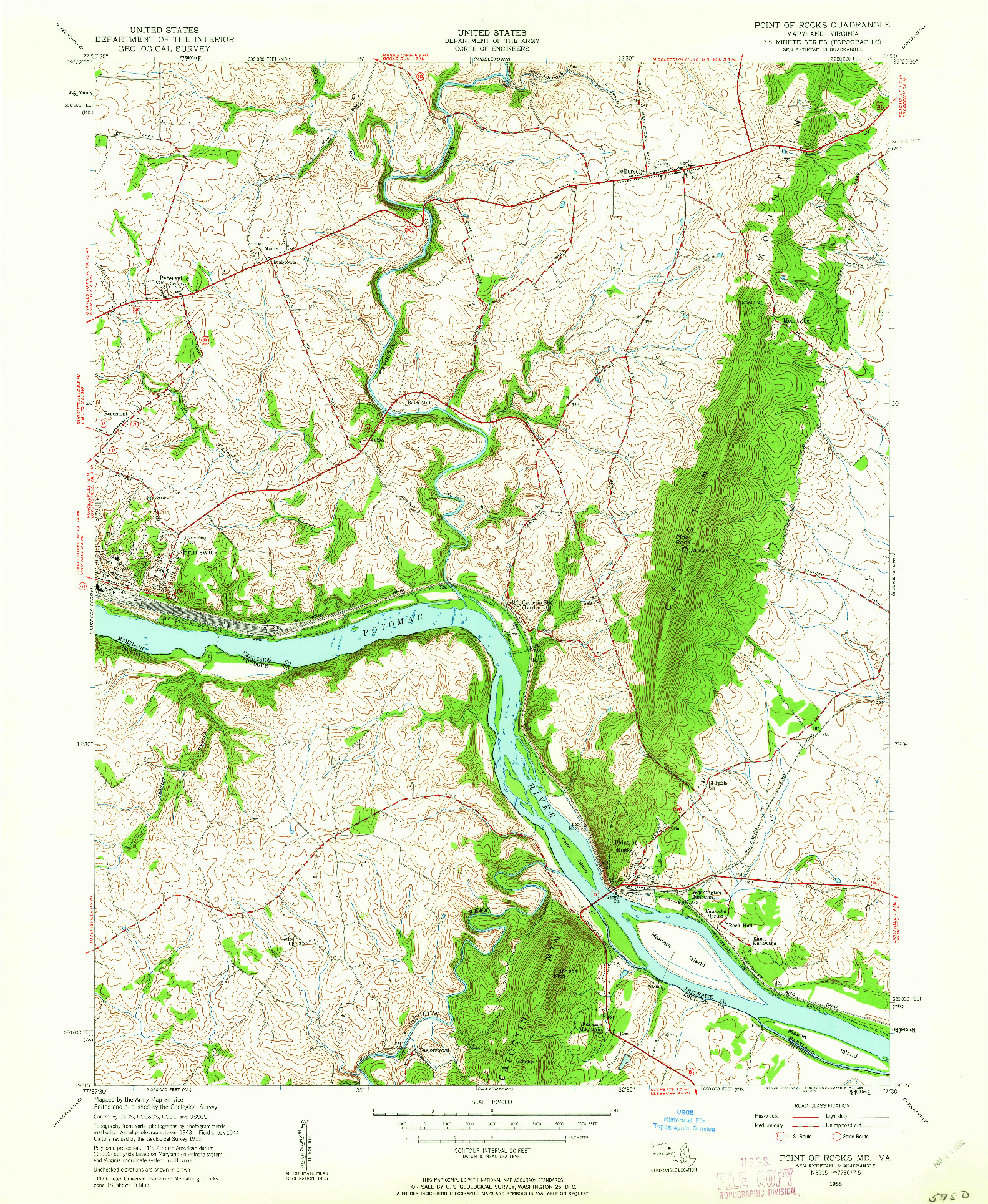 USGS 1:24000-SCALE QUADRANGLE FOR POINT OF ROCKS, MD 1955