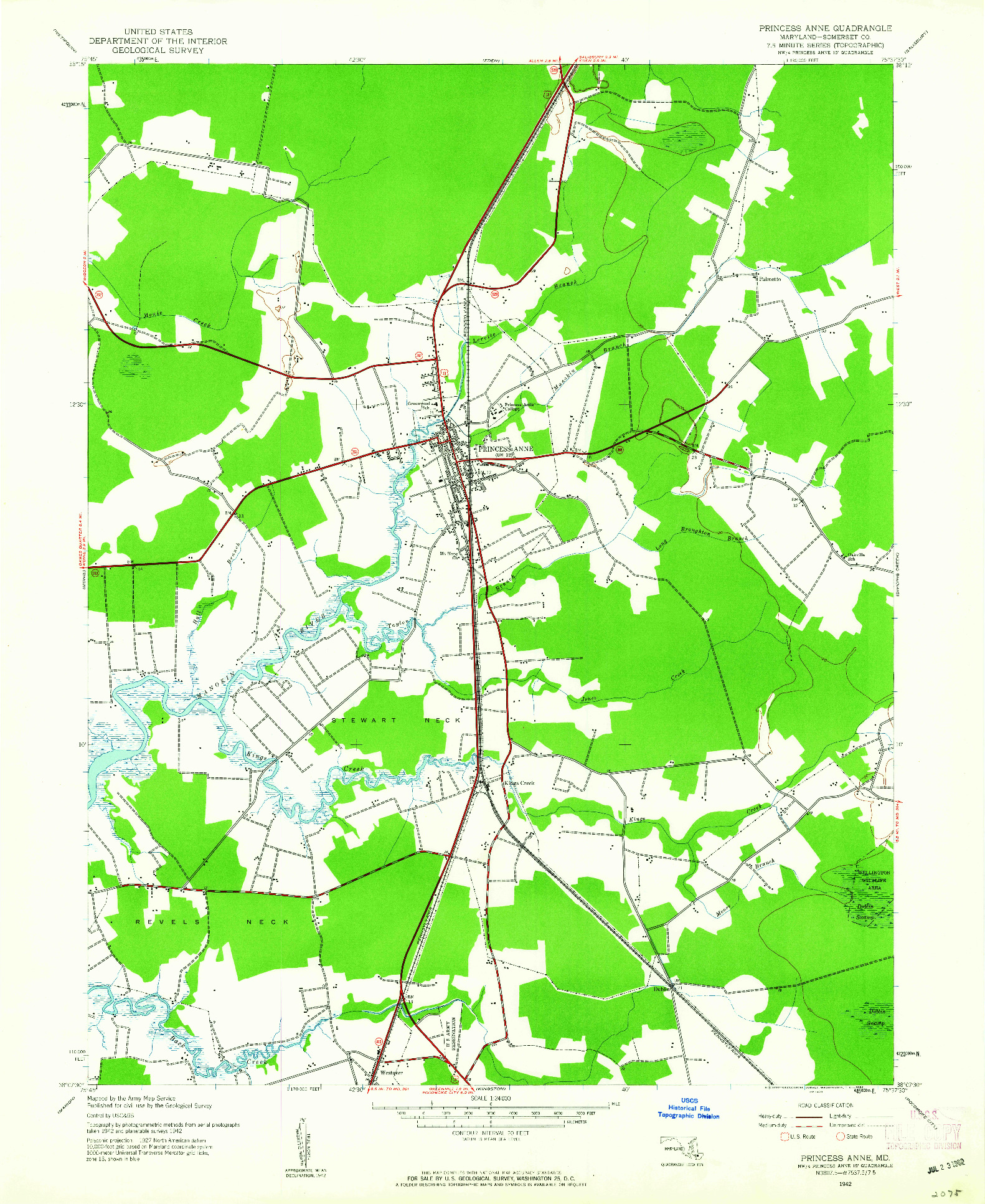 USGS 1:24000-SCALE QUADRANGLE FOR PRINCESS ANNE, MD 1942